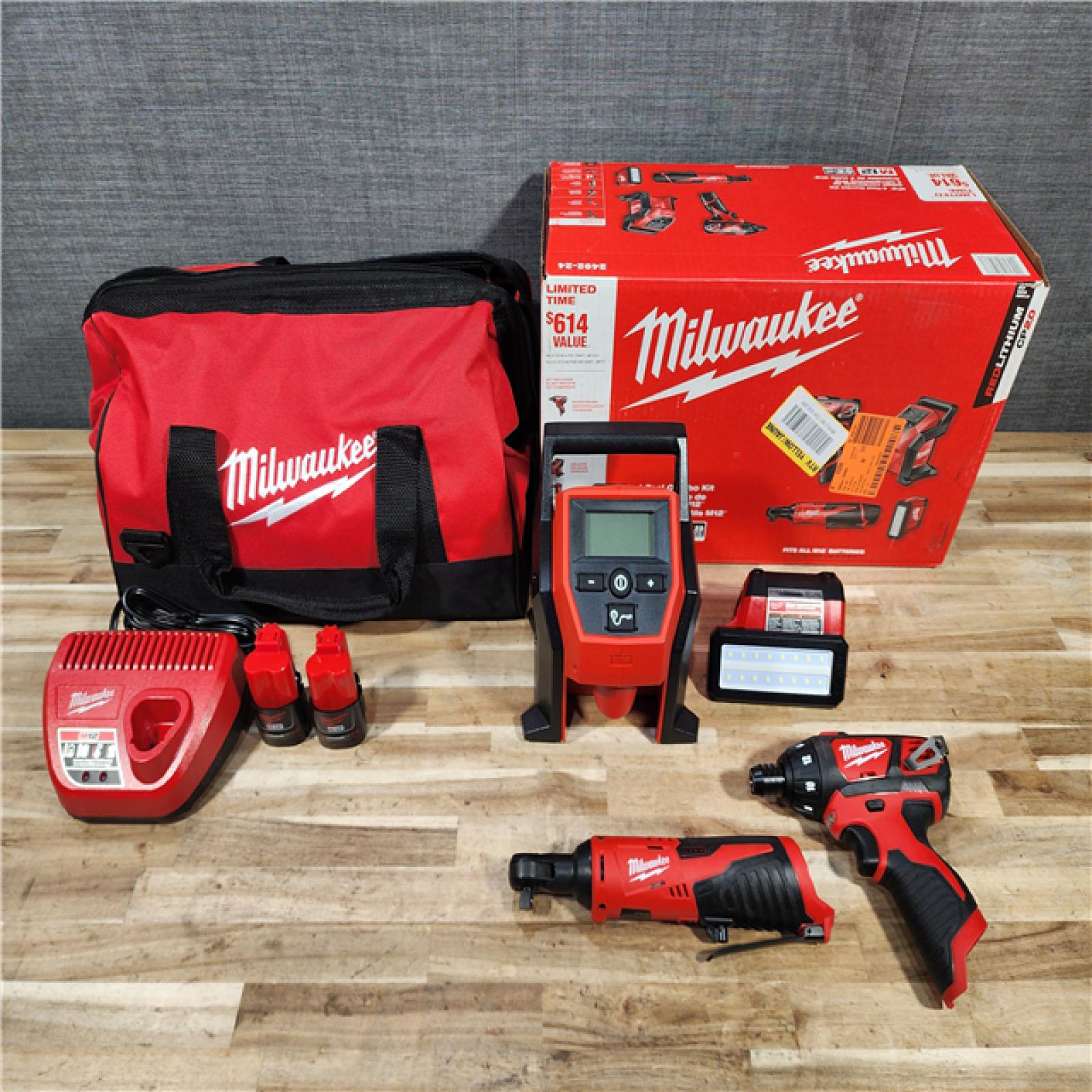 HOUSTON LOCATION - AS-IS Milwaukee M12 12V 4 TOOL Combo Kit