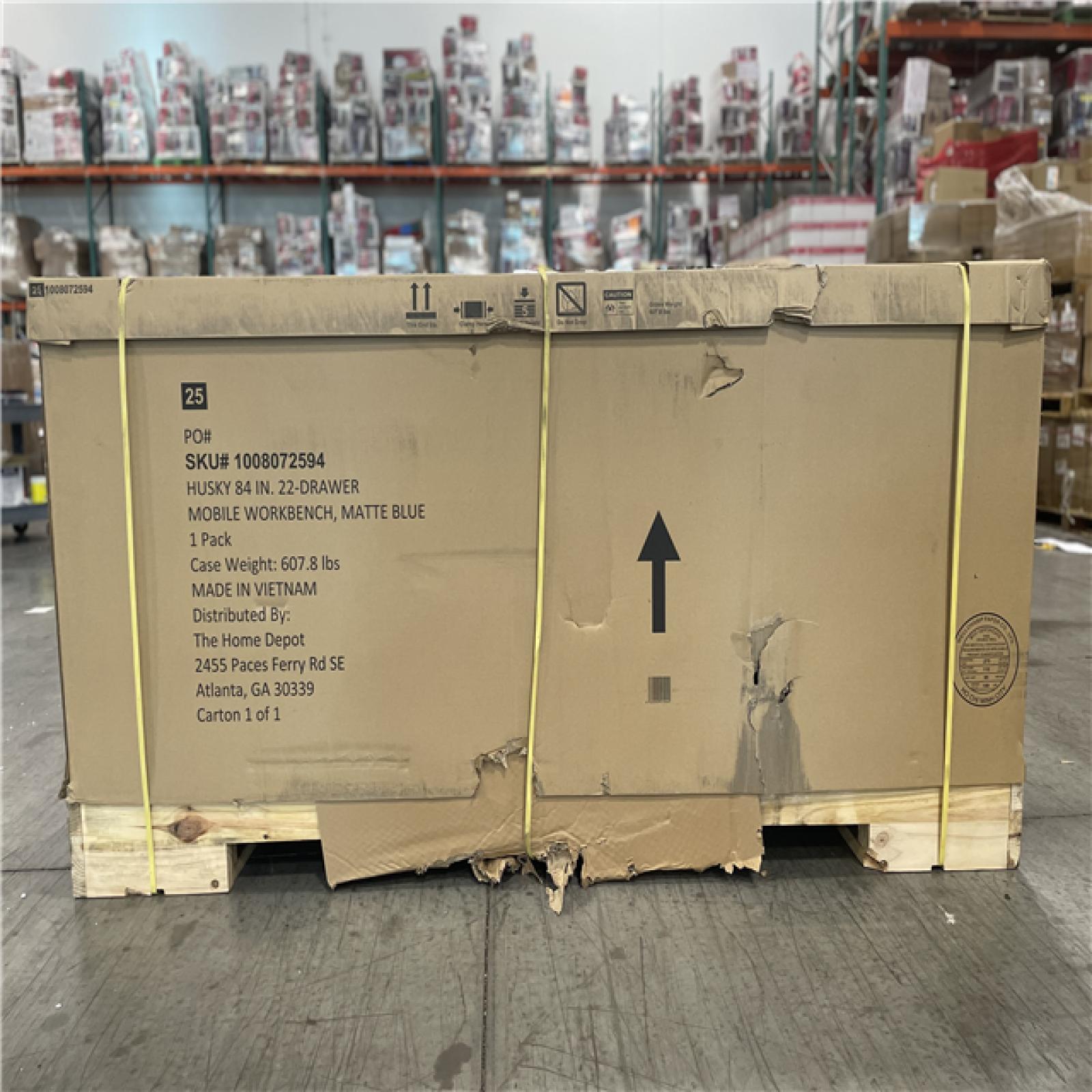 DALLAS LOCATION- AS-IS HUSKY Heavy Duty 84 in. W x 24 in. D Matte Blue/Woodtop Mobile Workbench