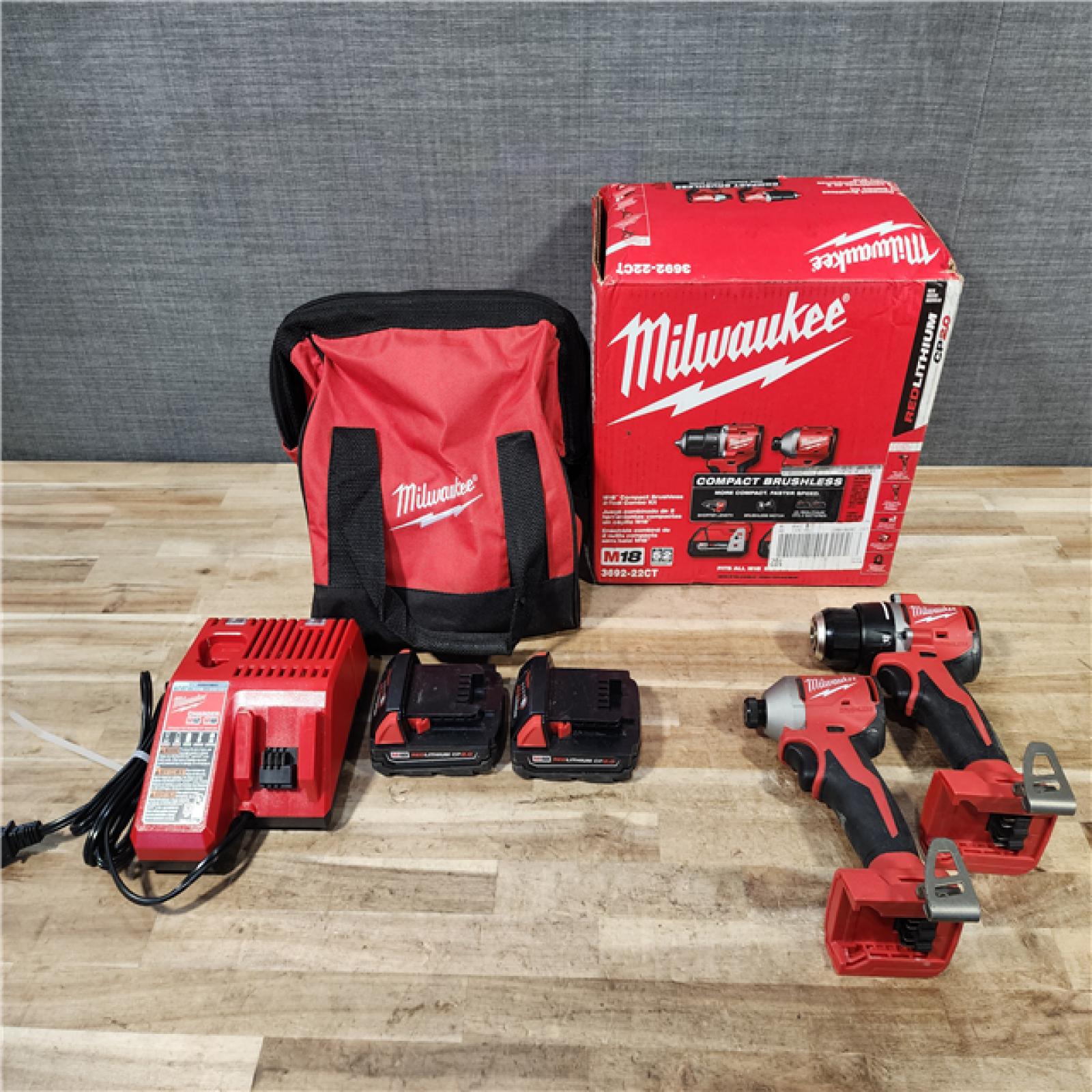 HOUSTON LOCATION - AS-IS Milwaukee 18V Lithium-Ion Brushless Cordless Compact Drill/Impact Combo Kit