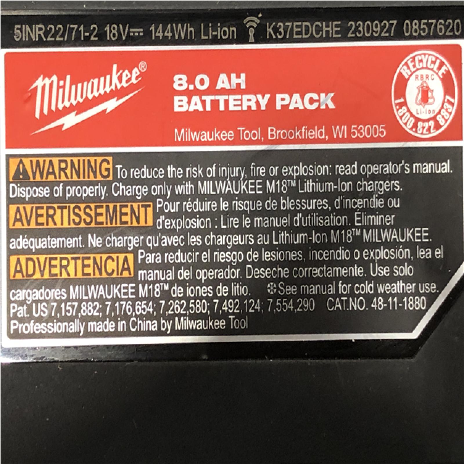 AS-IS Milwaukee 18-Volt Lithium-Ion REDLITHIUM FORGE Starter Kit with 8.0Ah Battery and Rapid Charger