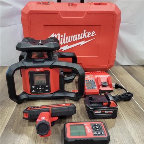 AS-IS MILWAUKEE  M18 4000 Ft. Red Exterior Dual Slope Rotary Laser Level Kit with Receiver and Remote