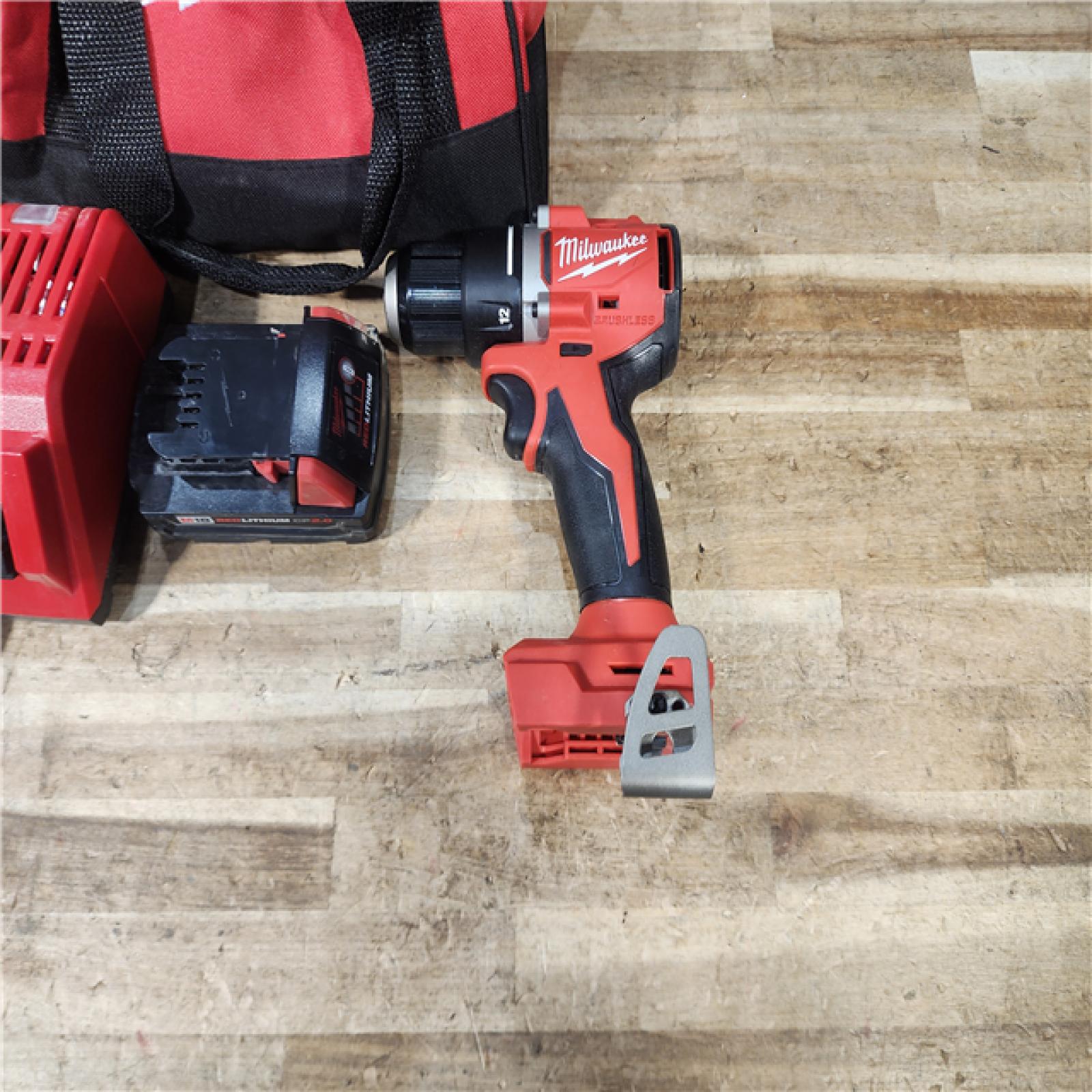HOUSTON LOCATION - AS - IS Milwaukee 18V Lithium-Ion Brushless Cordless 1/2 in. Compact Drill/Driver with kit