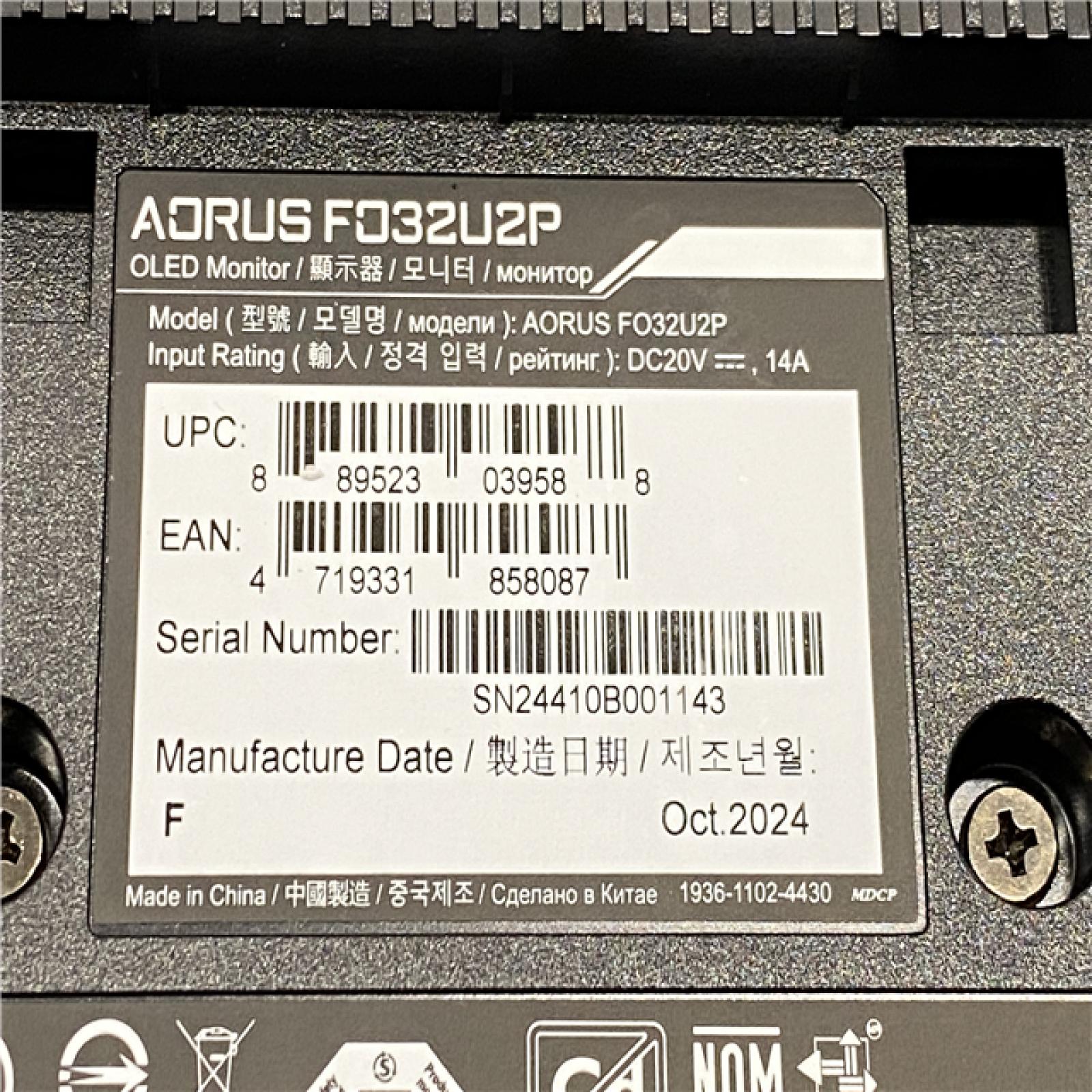 AS-IS GIGABYTE - AORUS FO32U2 Pro - 32 QD OLED Gaming Monitor