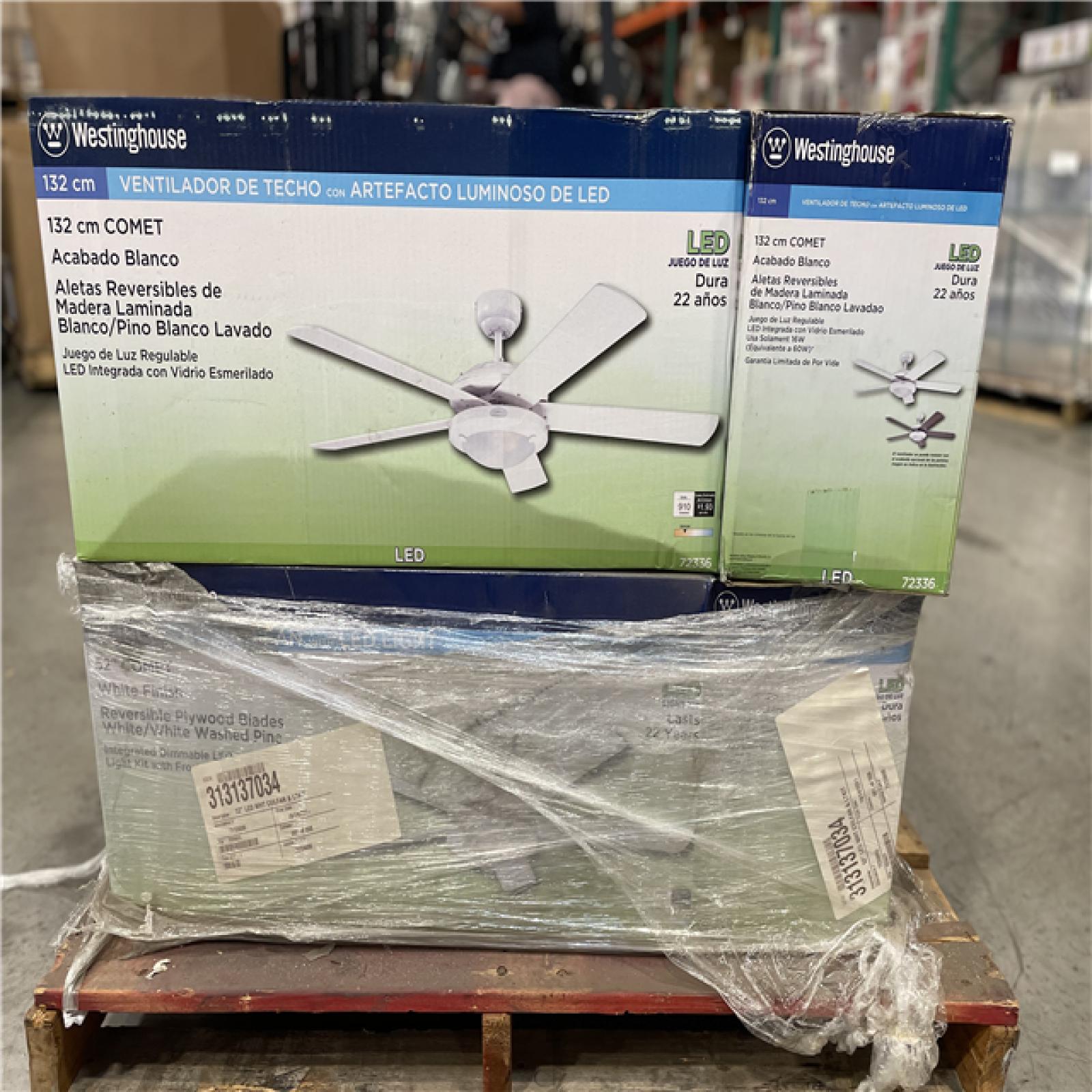 DALLAS LOCATION- Westinghouse Comet 52 in. White LED Indoor Ceiling Fan PALLET (12 UNITS)