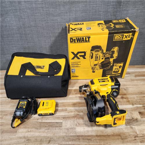 HOUSTON LOCATION - AS-IS (APPEARS LIKE NEW) DEWALT 20V MAX Lithium-Ion 15-Degree Electric Cordless Roofing Nailer Kit