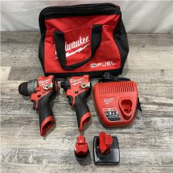 AS-IS Milwaukee FUEL 12-Volt Lithium-Ion Brushless Cordless Hammer Drill and Impact Driver Combo Kit