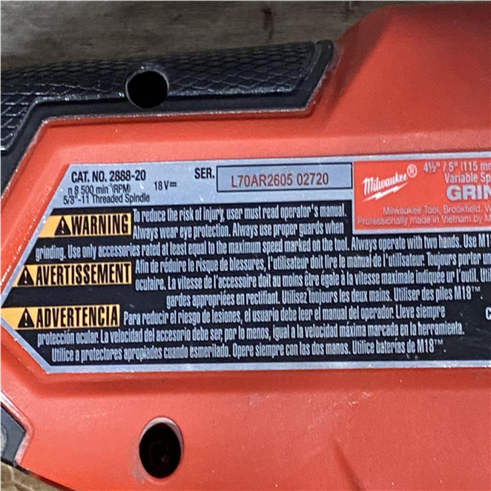 Houston Location AS-IS Milwaukee FUEL 18V Lithium-Ion Brushless Cordless 4-1/2 in./5 in. Grinder with Variable Speed & Paddle Switch (Tool-Only)