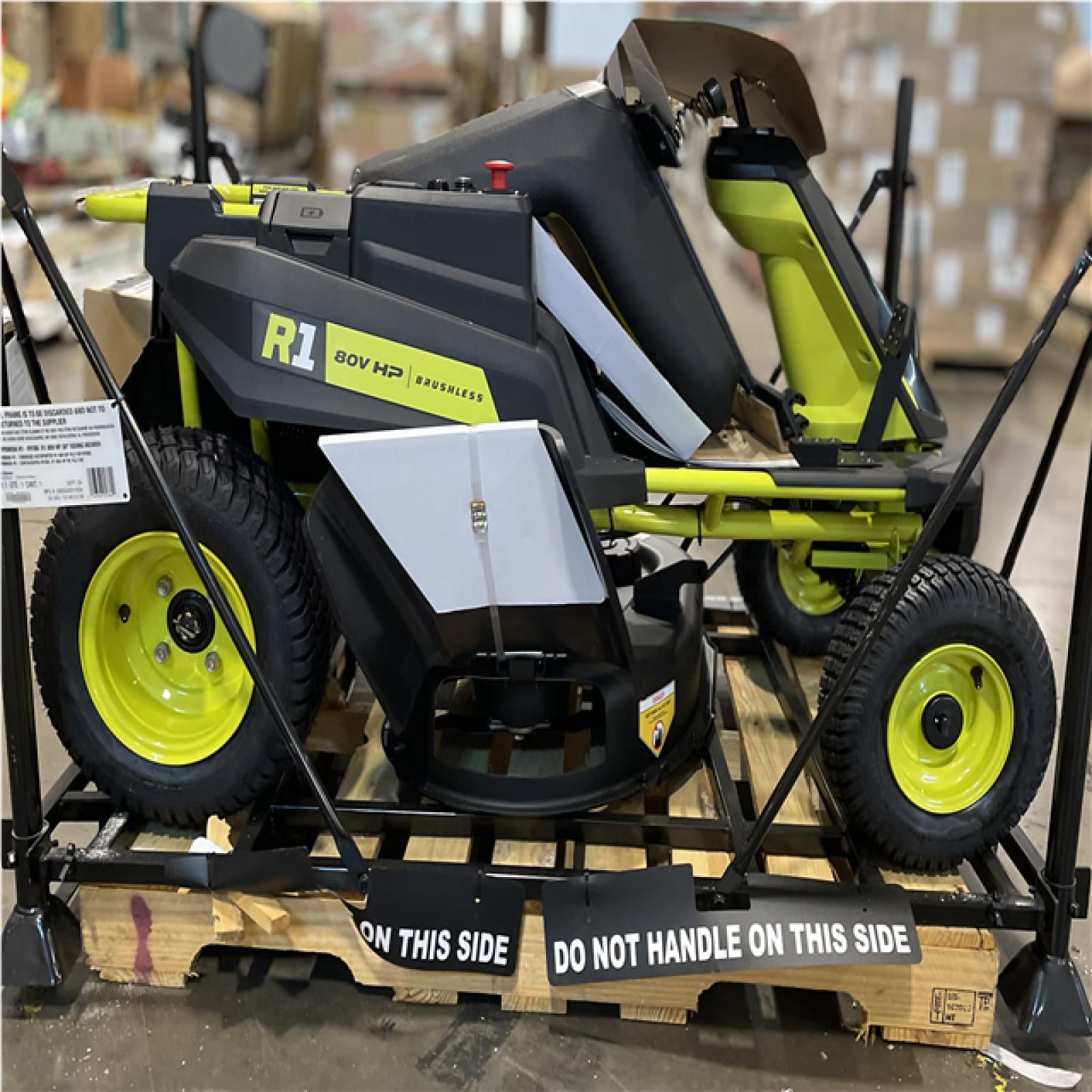 DALLAS LOCATION- AS-IS RYOBI R1 80V HP Electric 30 in. Riding Lawn Mower with 14 Ah Battery and Charger