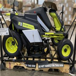 DALLAS LOCATION- AS-IS RYOBI R1 80V HP Electric 30 in. Riding Lawn Mower with 14 Ah Battery and Charger