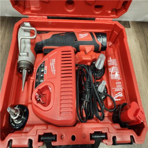 AS-IS- Milwaukee M12 12-Volt Lithium-Ion Cordless PEX Expansion Tool Kit with (2) 1.5 Ah Batteries  (3) Expansion Heads and Hard Case