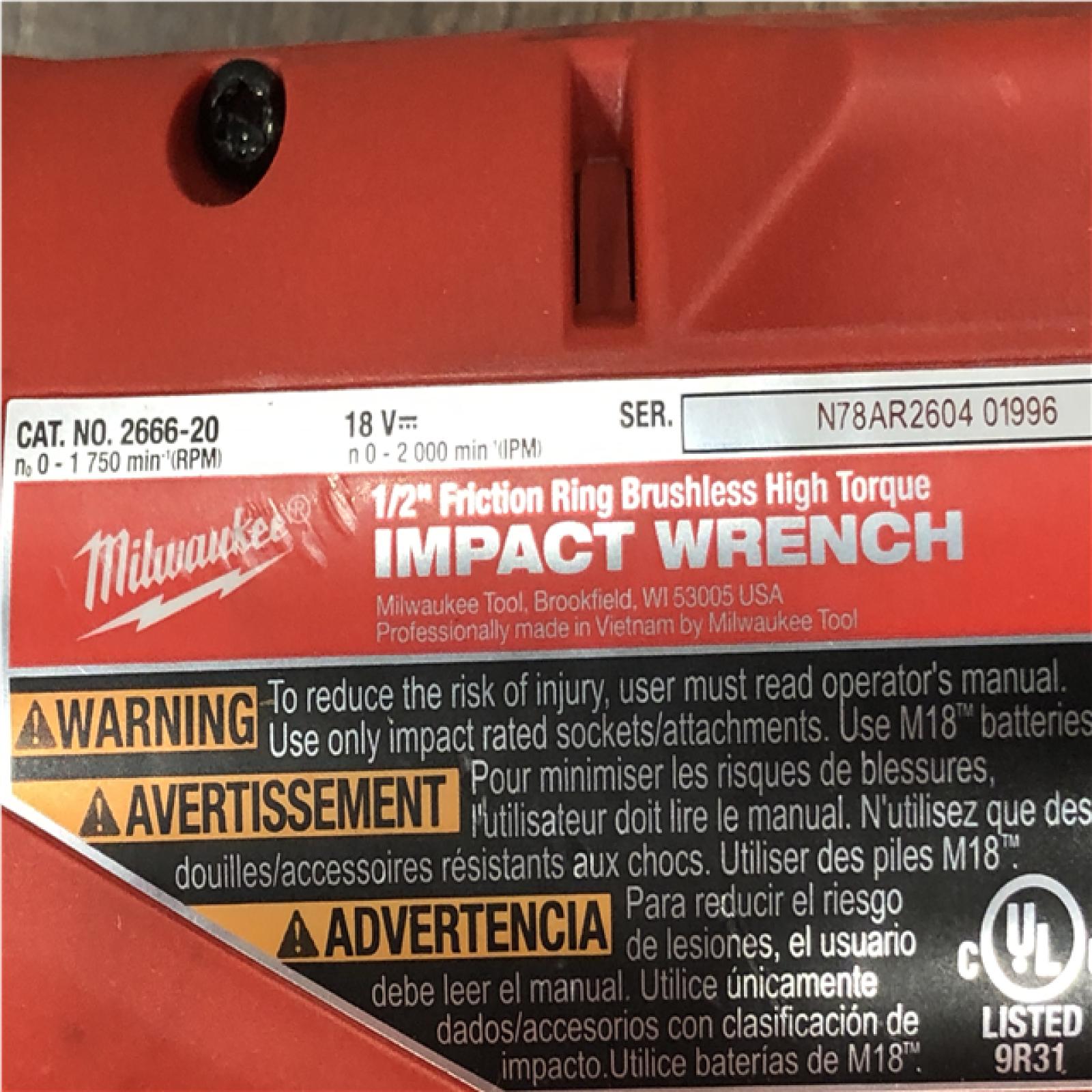 AS-IS Milwaukee 18-Volt Lithium-Ion Brushless 1/2 in. High Torque Impact Wrench with Friction Ring (Tool-Only)