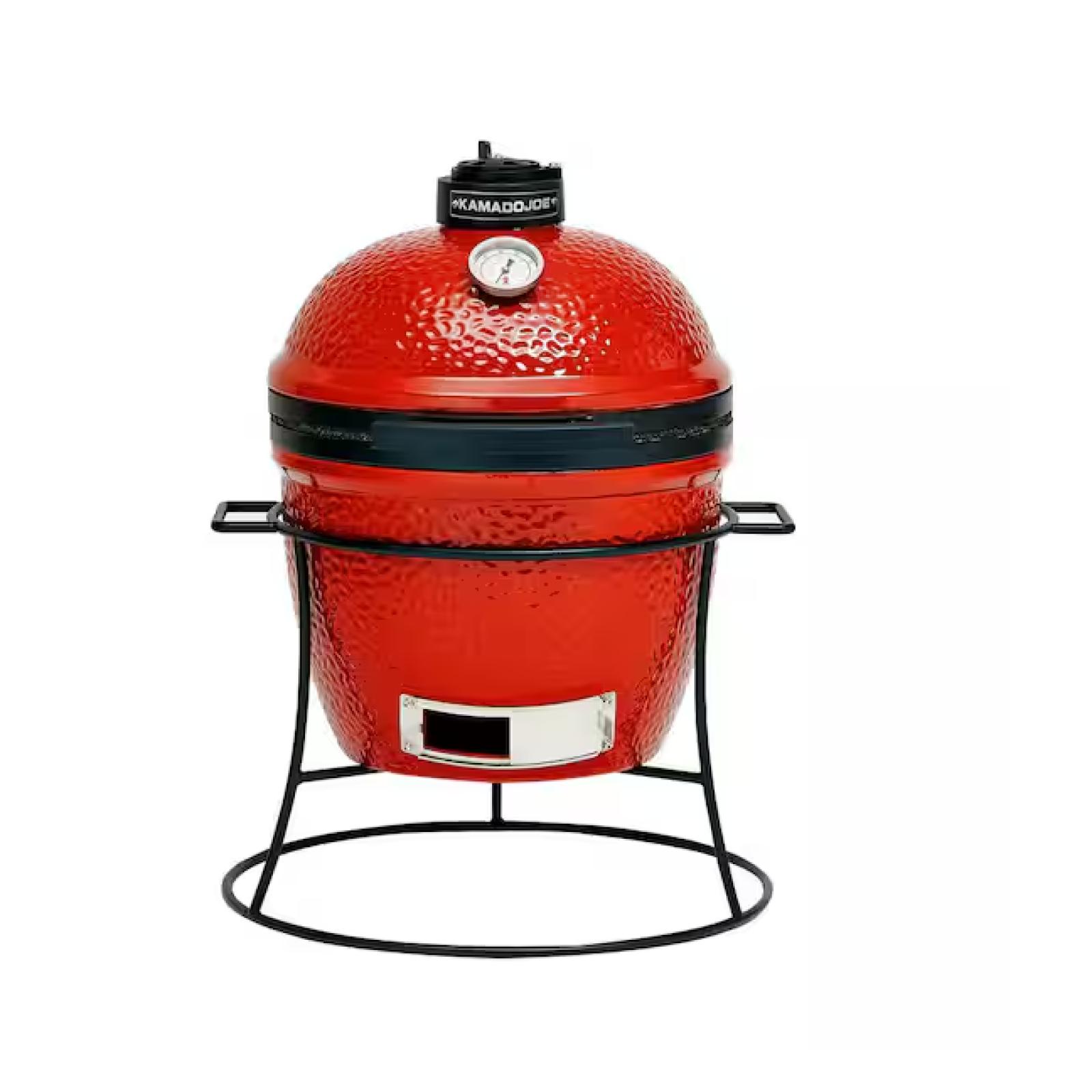 NEW! - Kamado Joe Joe Jr. 13.5 in. Portable Charcoal Grill in Red with Cast Iron Cart, Heat Deflectors and Ash Tool