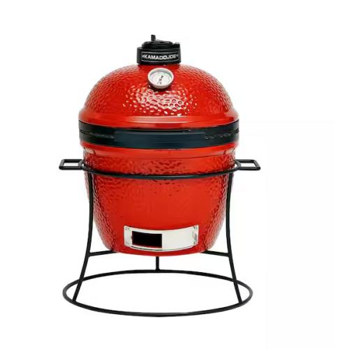 NEW! - Kamado Joe Joe Jr. 13.5 in. Portable Charcoal Grill in Red with Cast Iron Cart, Heat Deflectors and Ash Tool