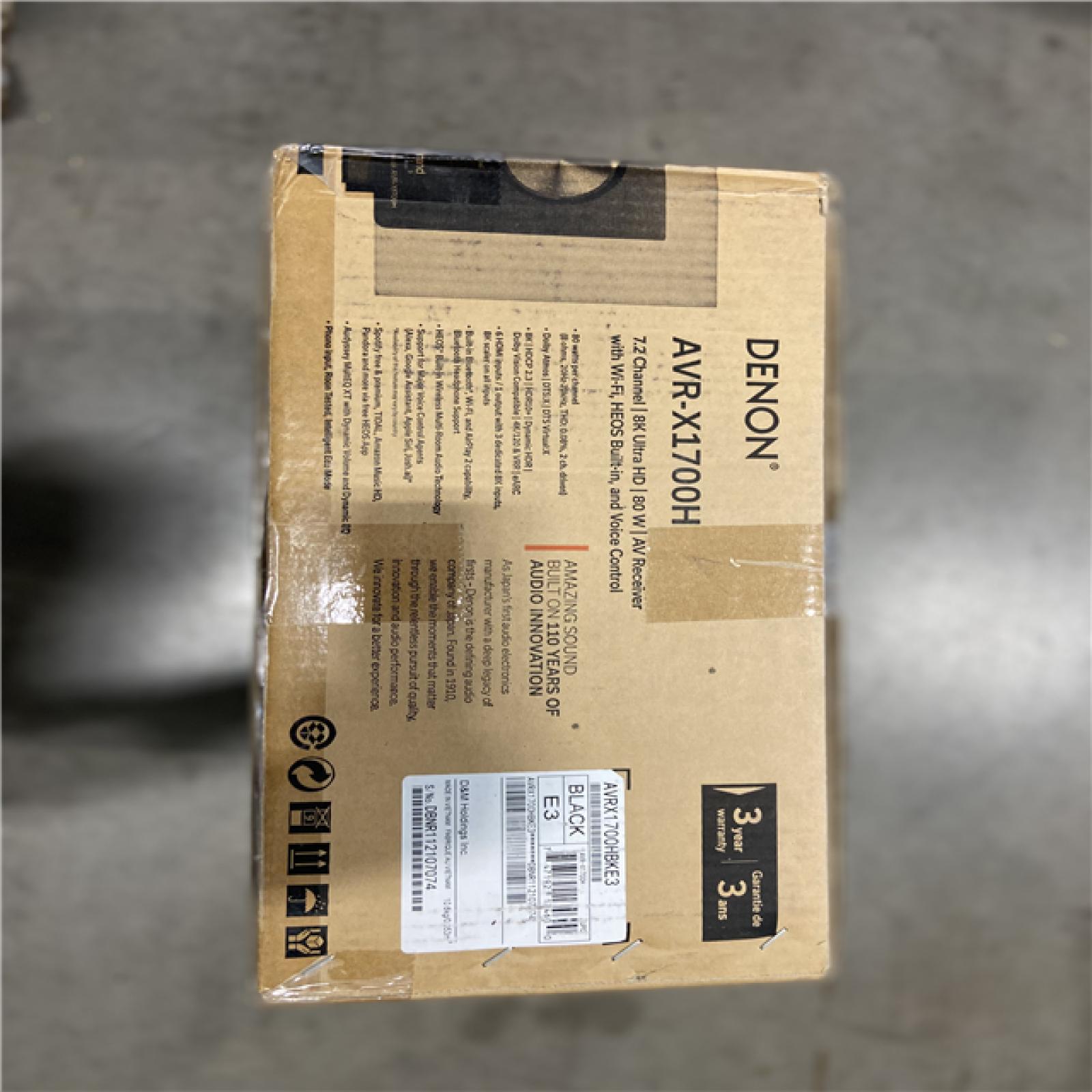NEW! - Denon AVR-X1700H 7.2 Channel AV Receiver - 80W/Channel, Advanced 8K HDMI Video w/eARC, Dolby Atmos, DTS:X, Built-in HEOS, Amazon Alexa Voice Control