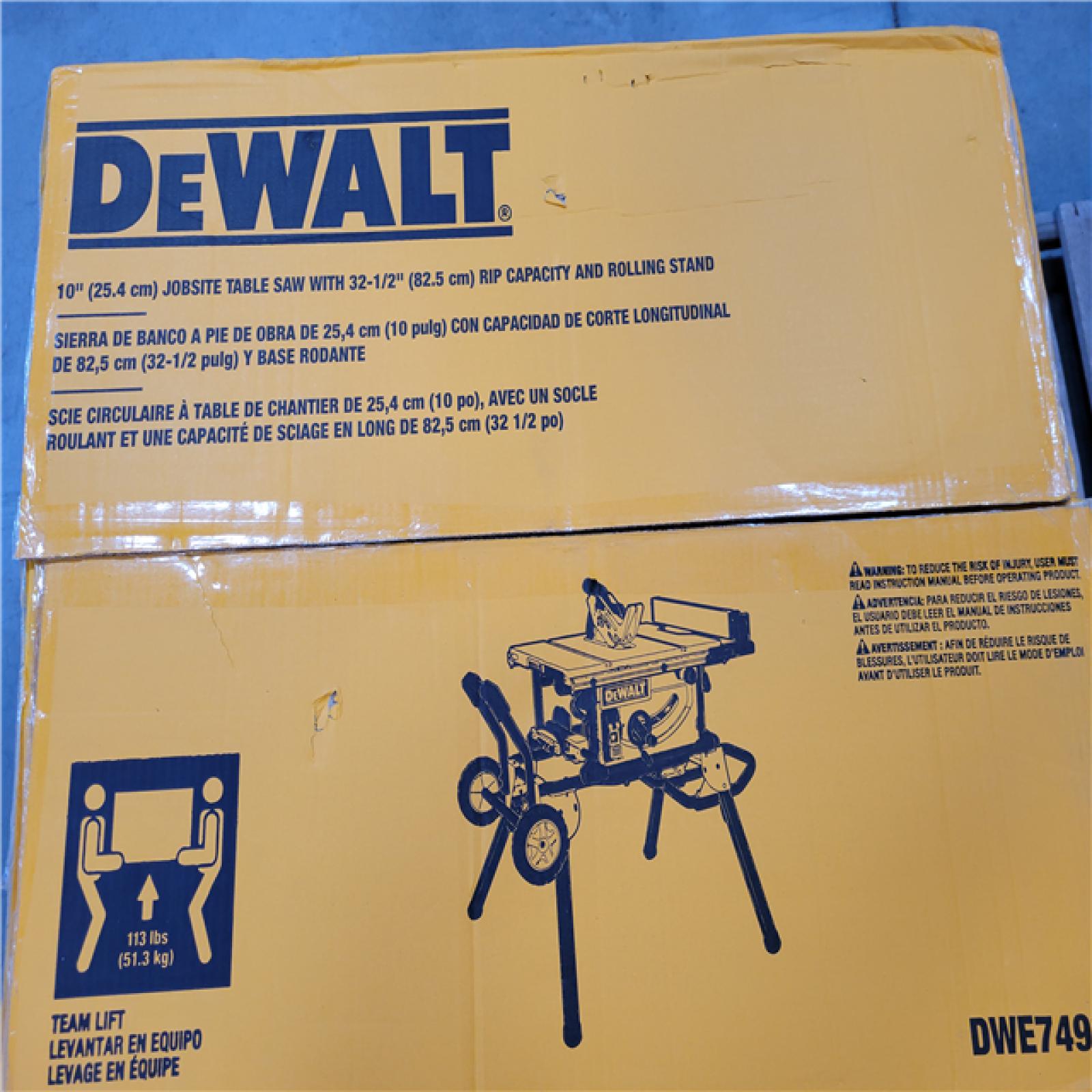 CALIFORNIA AS-IS 10 (25.4mm) JOBSITE TABLE SAW WITH 32-1/2 (82.5mm) RIP CAPACITY AND ROLLING STAND