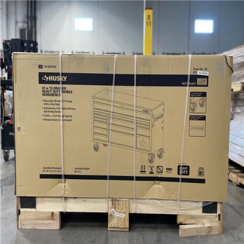DALLAS LOCATION- AS-IS HUSKY Heavy Duty 61 in. W x 22 in. D 15-Drawer Matte Black/Wood top Workbench