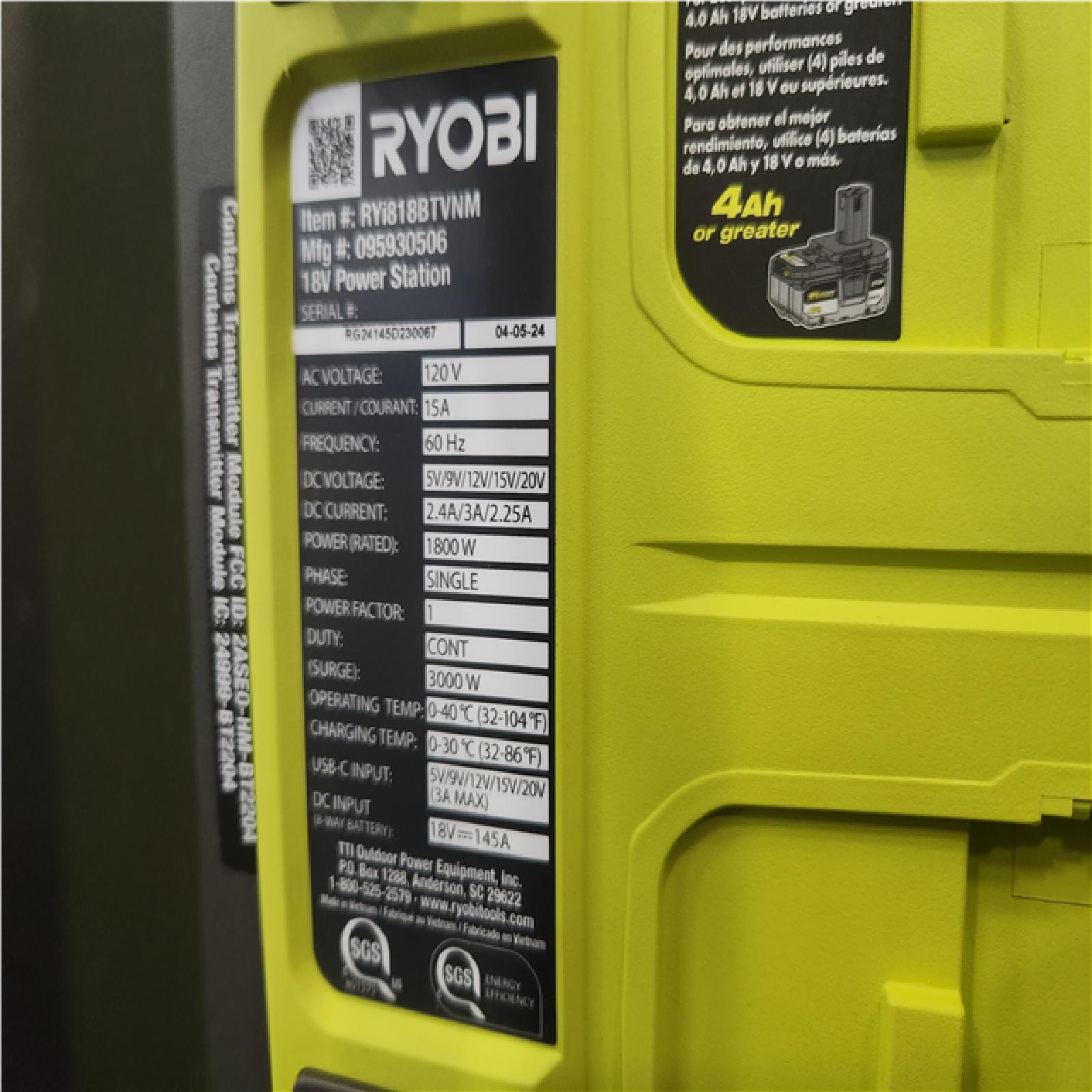 Phoenix NEW RYOBI 18V ONE+ 1800-Watt Portable Battery Inverter Power Station/8-Port Charger (Tool Only)
