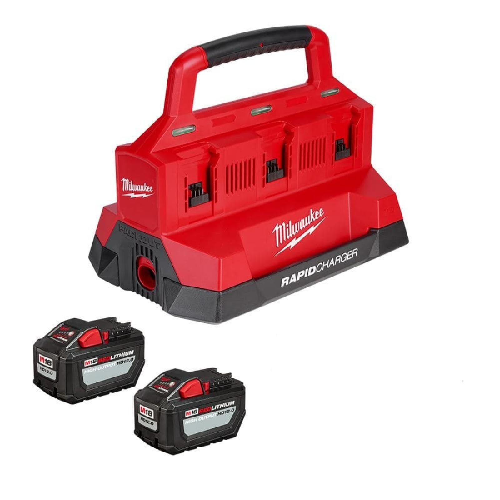NEW - Milwaukee 18V Lithium-Ion REDLITHIUM FORGE Starter Kit with (2) 12.0 Ah Battery Pack and PACKOUT 6-Port Rapid Charger
