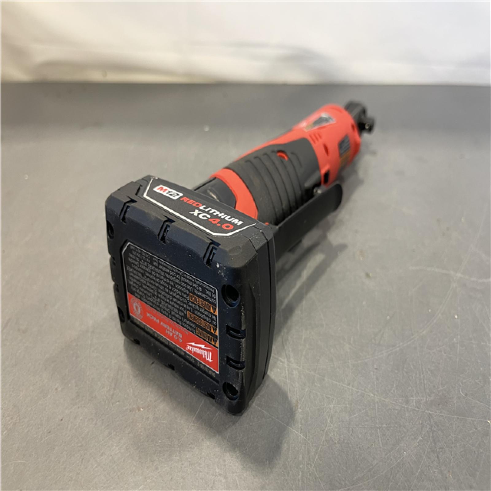 AS-IS - Milwaukee M12 12V Lithium-Ion Cordless 3/8 in. Ratchet with M12 4.0 Ah Starter Kit