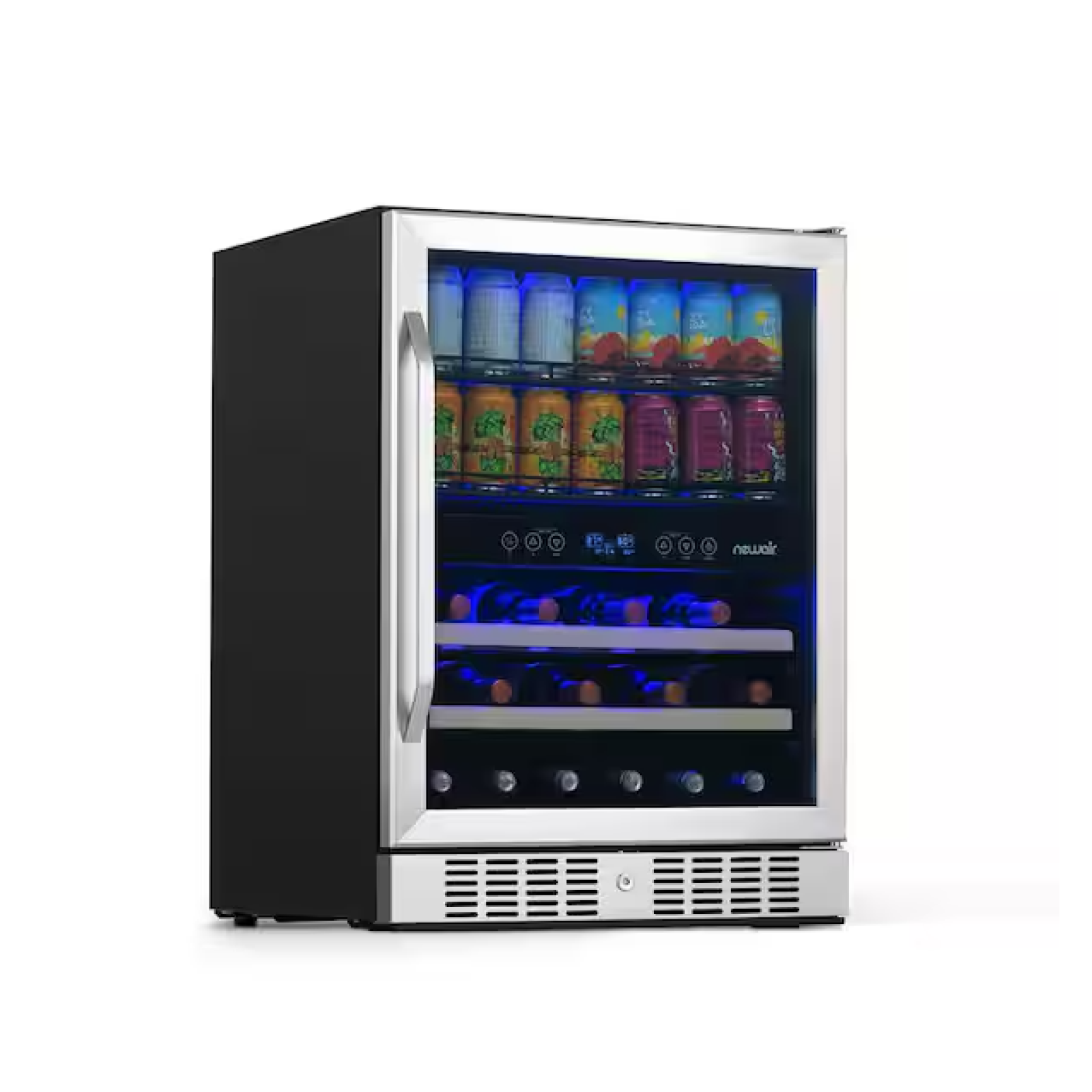 DALLAS LOCATION- NewAir Premium 24 in. Dual Zone 20 Wine Bottles and 70 Cans Beverage and Wine Cooler w/ Customizable Shelves in Stainless Steel PALLET-(2 UNITS)