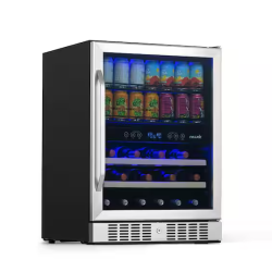 DALLAS LOCATION- NewAir Premium 24 in. Dual Zone 20 Wine Bottles and 70 Cans Beverage and Wine Cooler w/ Customizable Shelves in Stainless Steel PALLET-(2 UNITS)