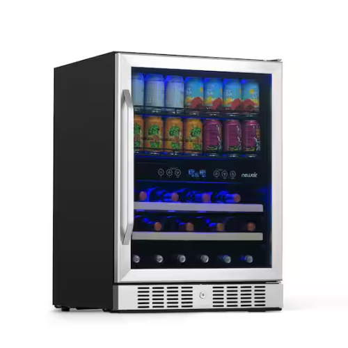 DALLAS LOCATION- NewAir Premium 24 in. Dual Zone 20 Wine Bottles and 70 Cans Beverage and Wine Cooler w/ Customizable Shelves in Stainless Steel PALLET-(2 UNITS)