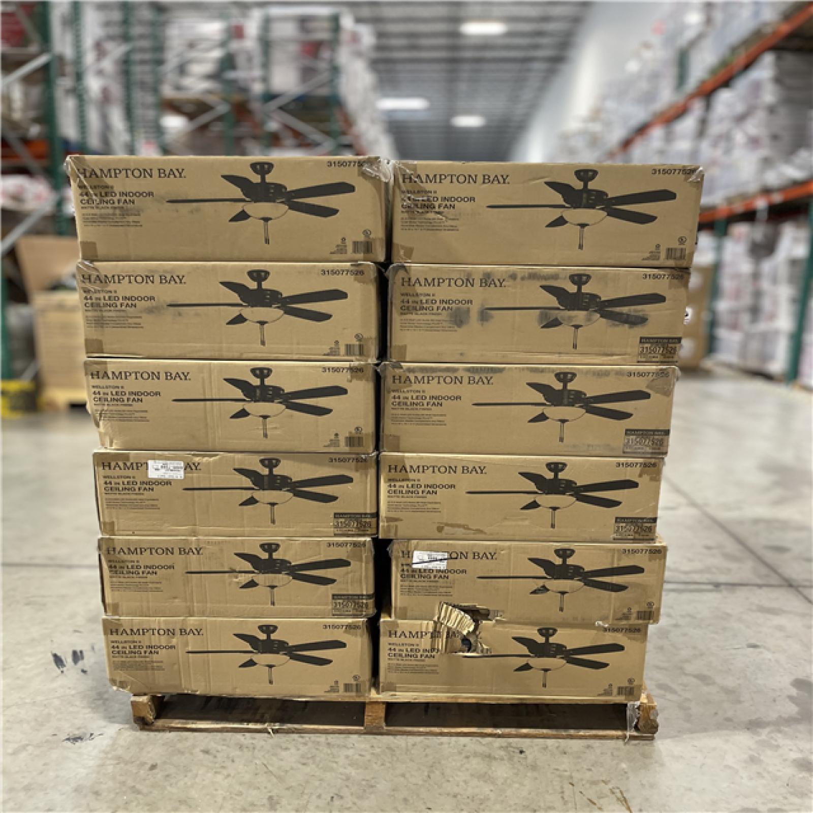 DALLAS LOCATION- Hampton Bay 37849 Wellston II 44 in. LED Matte Black Ceiling Fan with Light Kit (48 UNITS)
