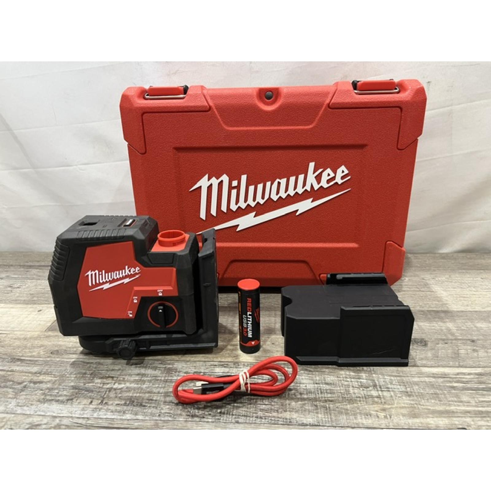 AS-IS Milwaukee Green 100 ft. Cross Line and Plumb Points Rechargeable Laser Level with REDLITHIUM Lithium-Ion