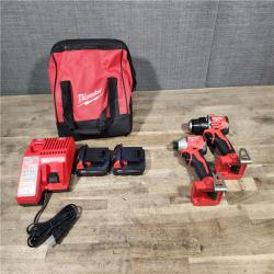 HOUSTON LOCATION - AS-IS Milwaukee M18 18V Lithium-Ion Brushless Cordless Compact Drill/Impact Combo Kit (2-Tool) W/(2) 2.0 Ah Batteries  Charger & Bag