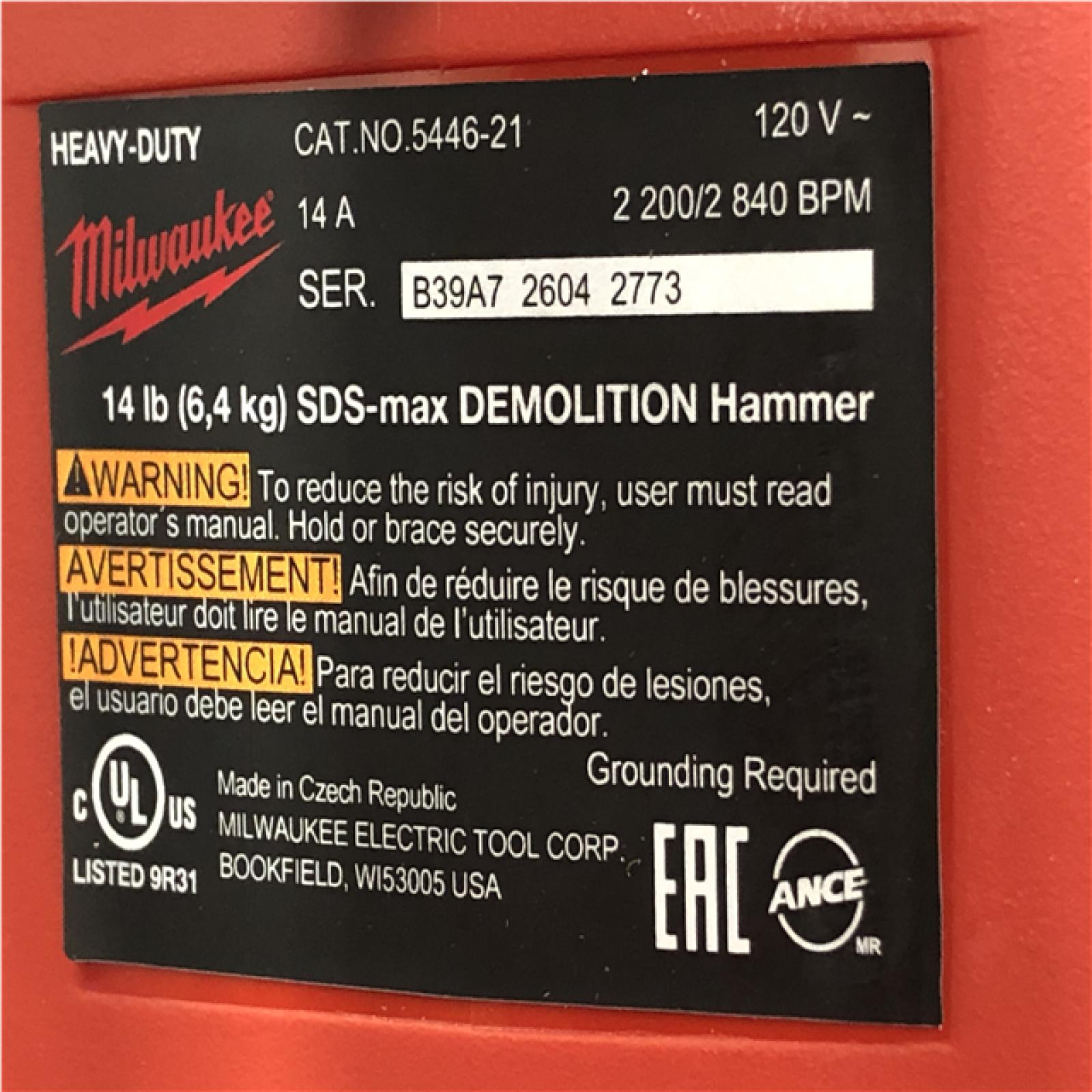 AS-IS Milwaukee SDS-MAX Demolition Hammer