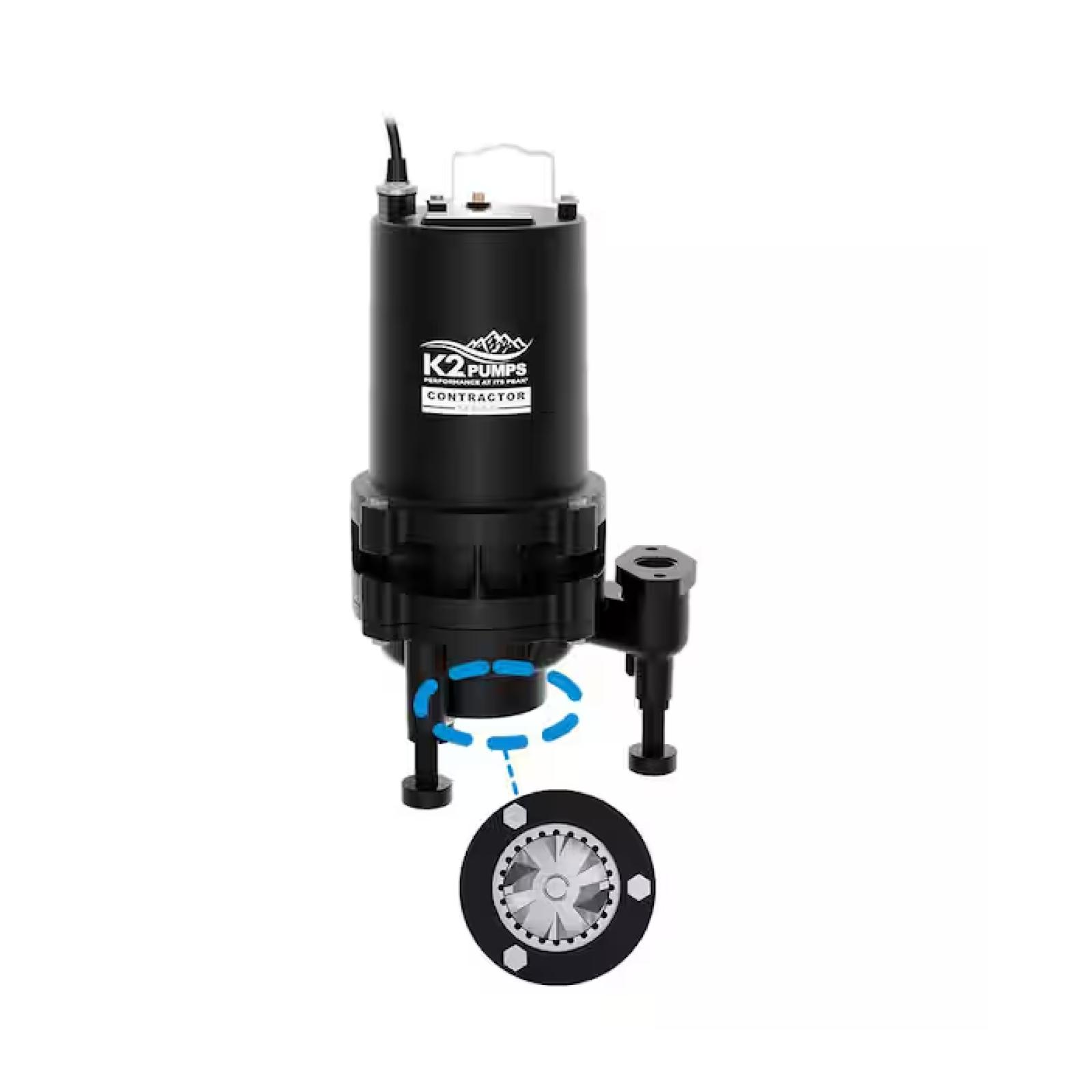 DALLAS LOCATION - K2 Contractor Series 2 HP Cast Iron Submersible Grinder/Sewage Pump