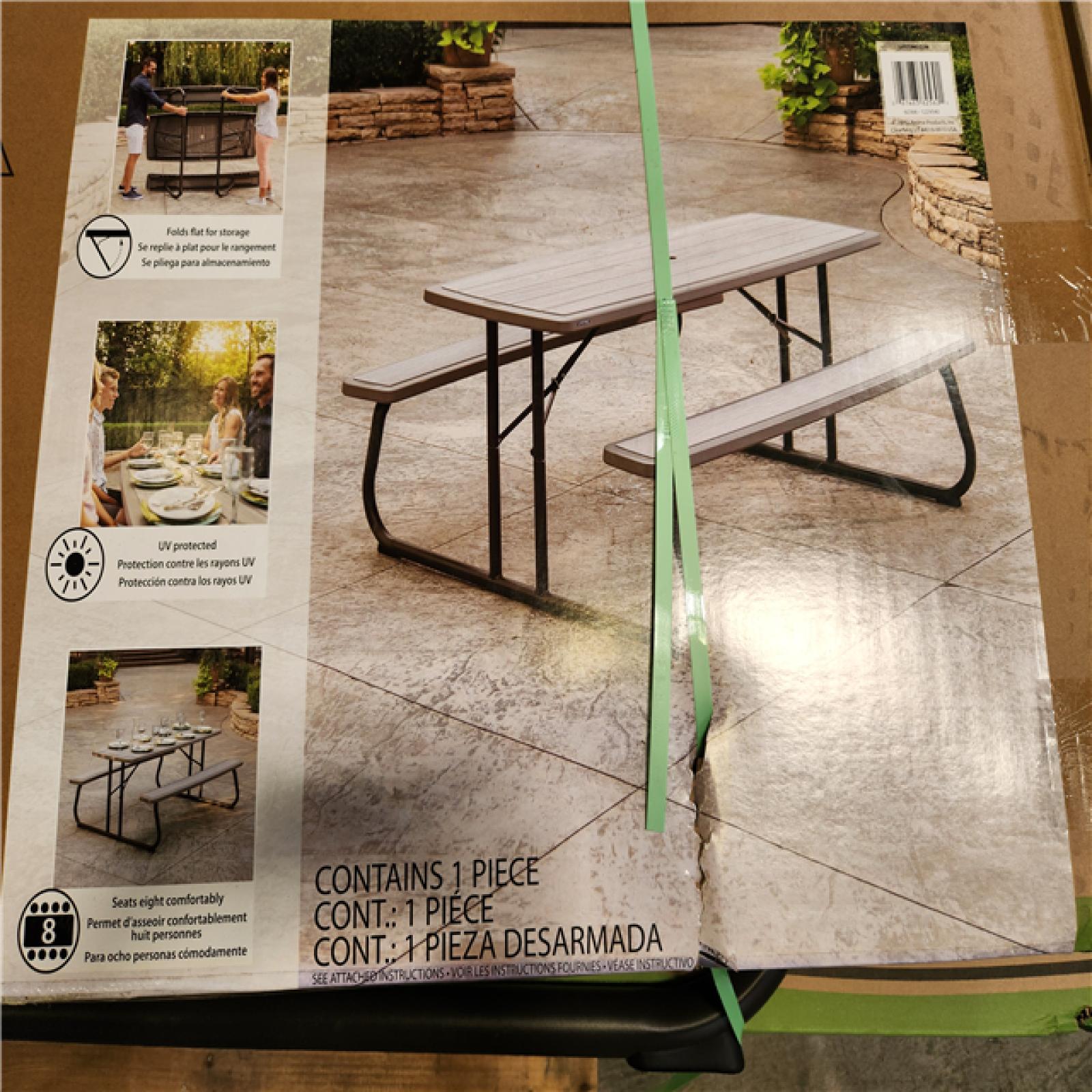 Phoenix Location Lifetime 58 in. Bronze Sand Rectangle Steel Frame Picnic Table in Storm Dust Rough Cut Color, Folding Pallet (5-Total)