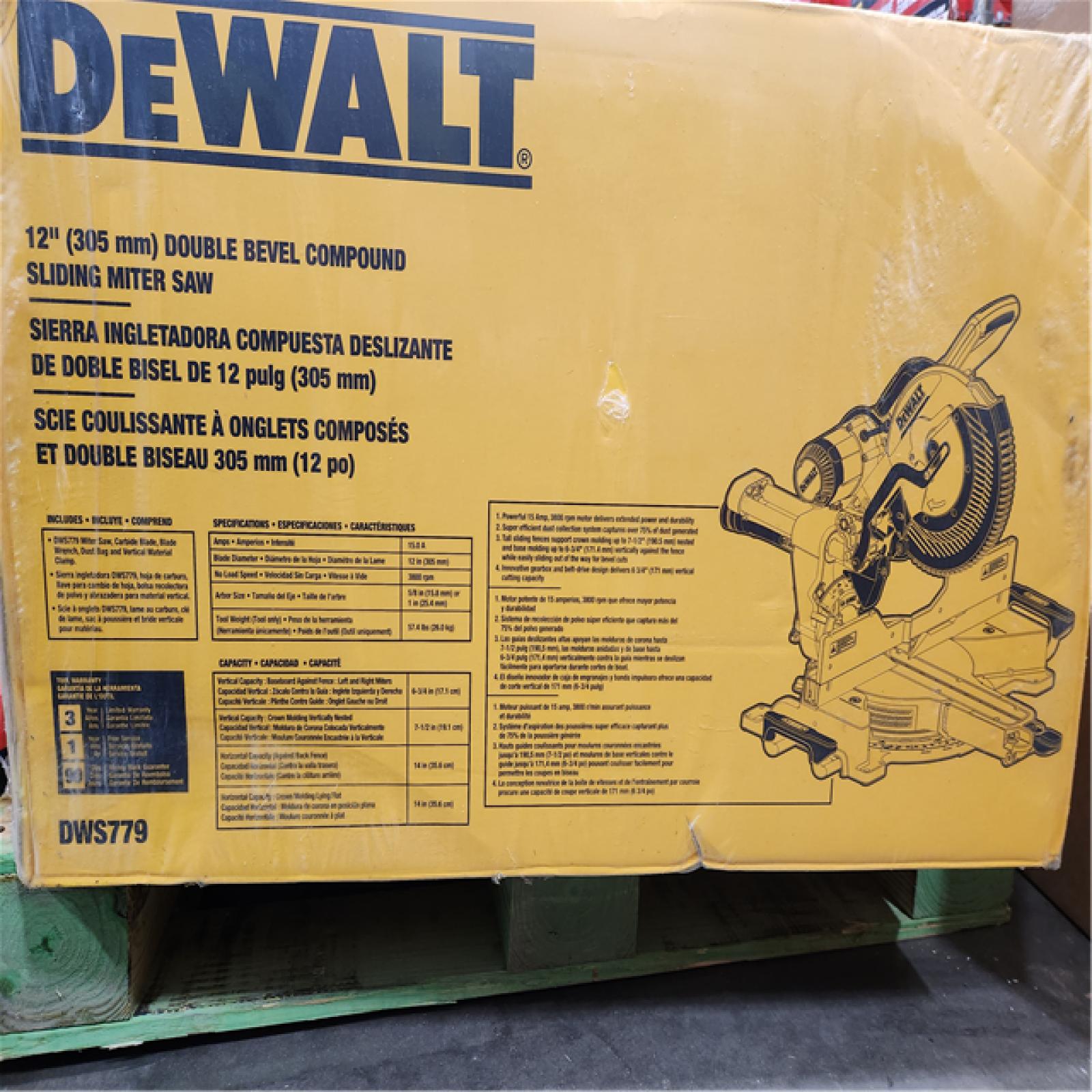NEW- DEWALT 15 Amp Corded 12 in. Double Bevel Sliding Compound Miter Saw  Blade Wrench and Material Clamp