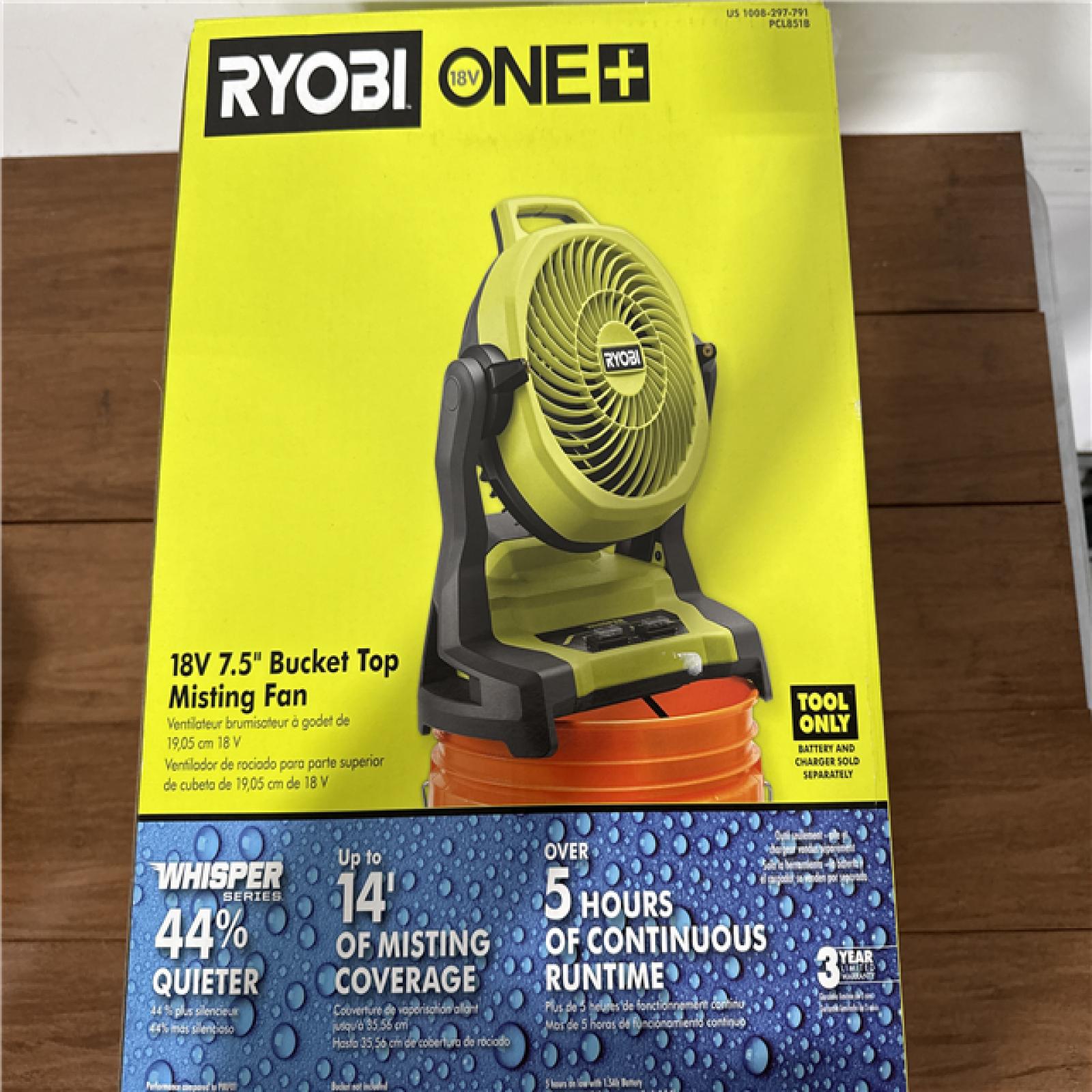 California NEW Ryobi One+ 18V 7.5 Bucket Top Misting Fan (Tool Only)