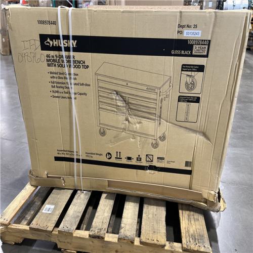 DALLAS LOCATION - Husky Tool Storage 46 in. W x 18 in. D 9-Drawer Mobile Workbench Cabinet in Gloss Black