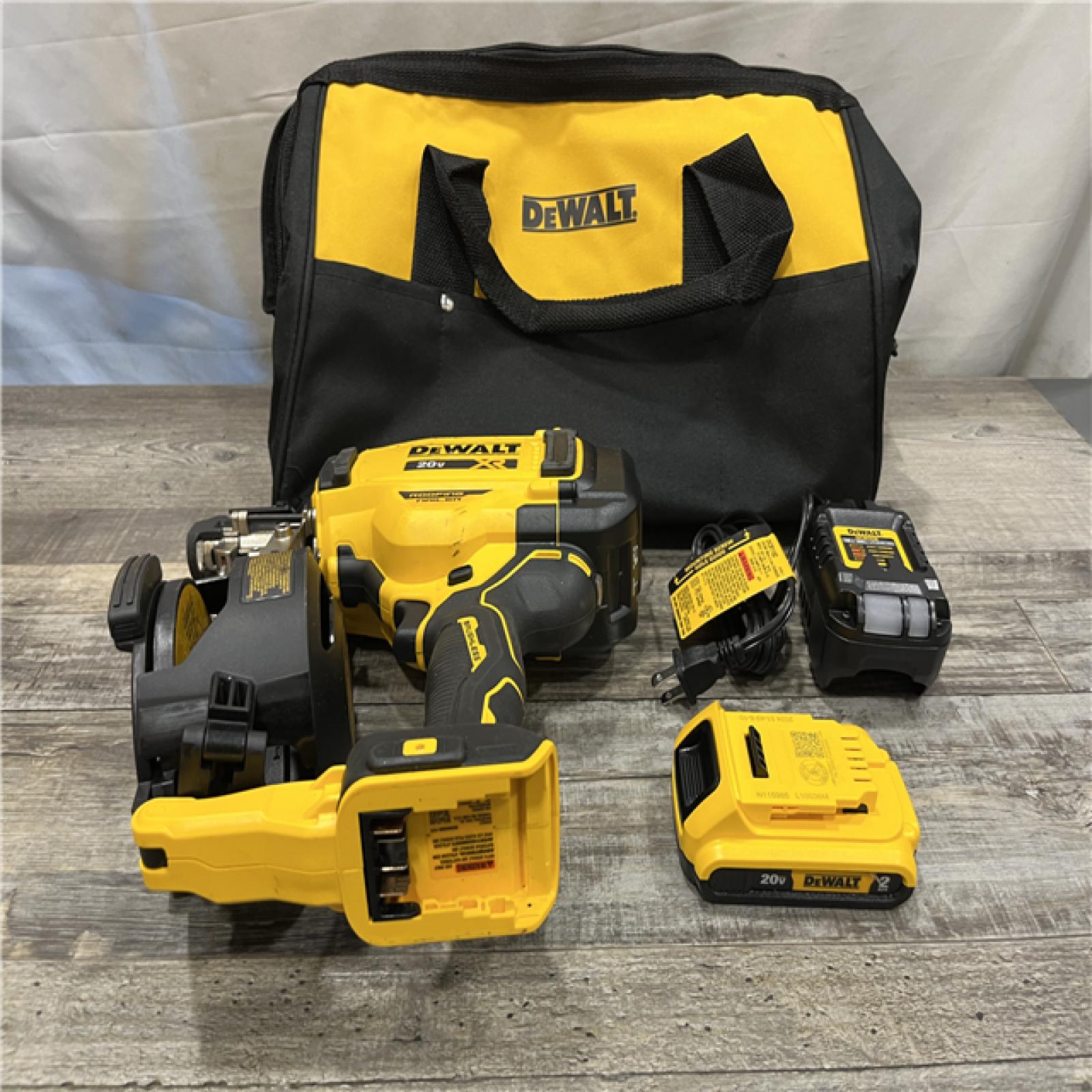 AS-IS DEWALT 20V MAX Lithium-Ion 15-Degree Electric Cordless Roofing Nailer Kit