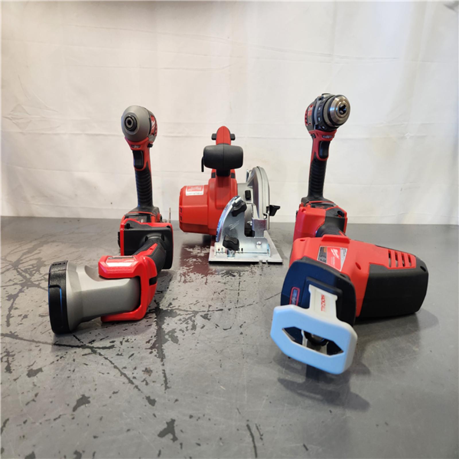 AS-IS- Milwaukee 18V Lithium-Ion Cordless Combo Kit (5-Tool) with (1) 3.0Ah and (1) 1.5Ah Battery, (1) Charger, (1) Tool Bag