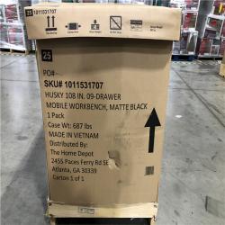 DALLAS LOCATION - Husky 108 in. W x 24 in. D 9-Drawer Heavy-Duty Mobile Workbench with Stainless Steel Top in Matte Black