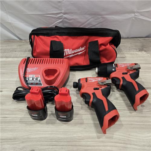 LIKE NEW! - Milwaukee 2494-22 M12 Cordless Combination Drill Driver and Hex Impact Driver Dual Power Tool Kit
