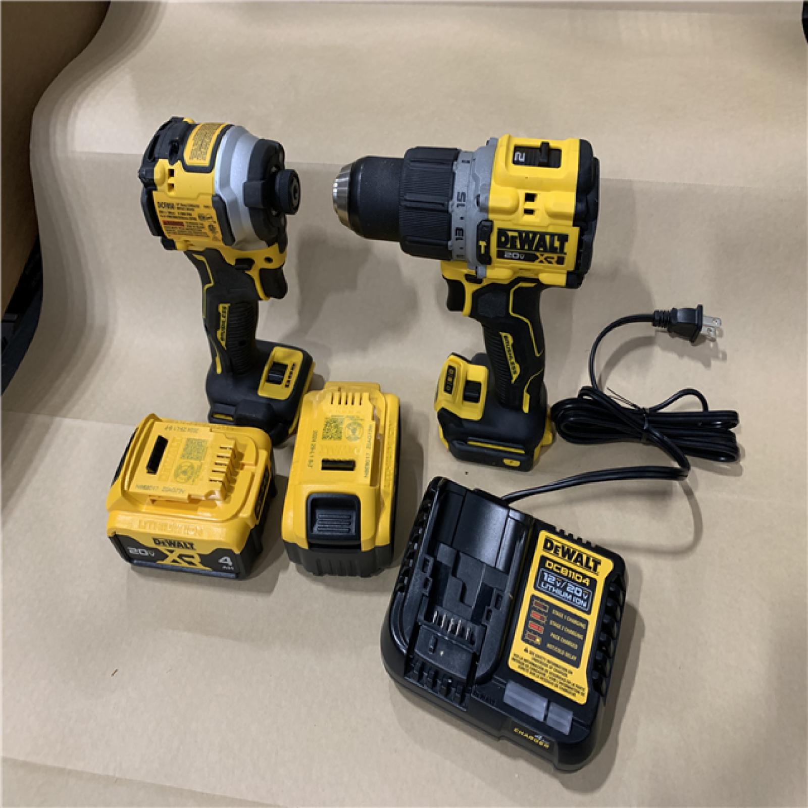 AS-IS DEWALT 20V MAX XR Hammer Drill and ATOMIC Impact Driver 2 Tool Cordless Combo Kit with (2) 4.0Ah Batteries, Charger, and Bag