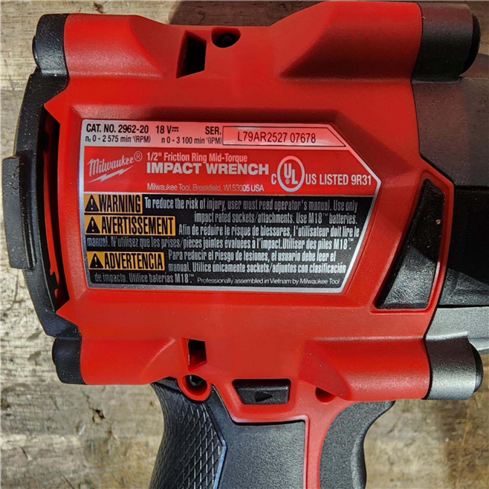 HOUSTON LOCATION - AS-IS Milwaukee 2962-20  M18 18V Fuel 1/2 Mid-Torque Impact Wrench Cordless Lithium-Ion Brushless (Tool-Only)