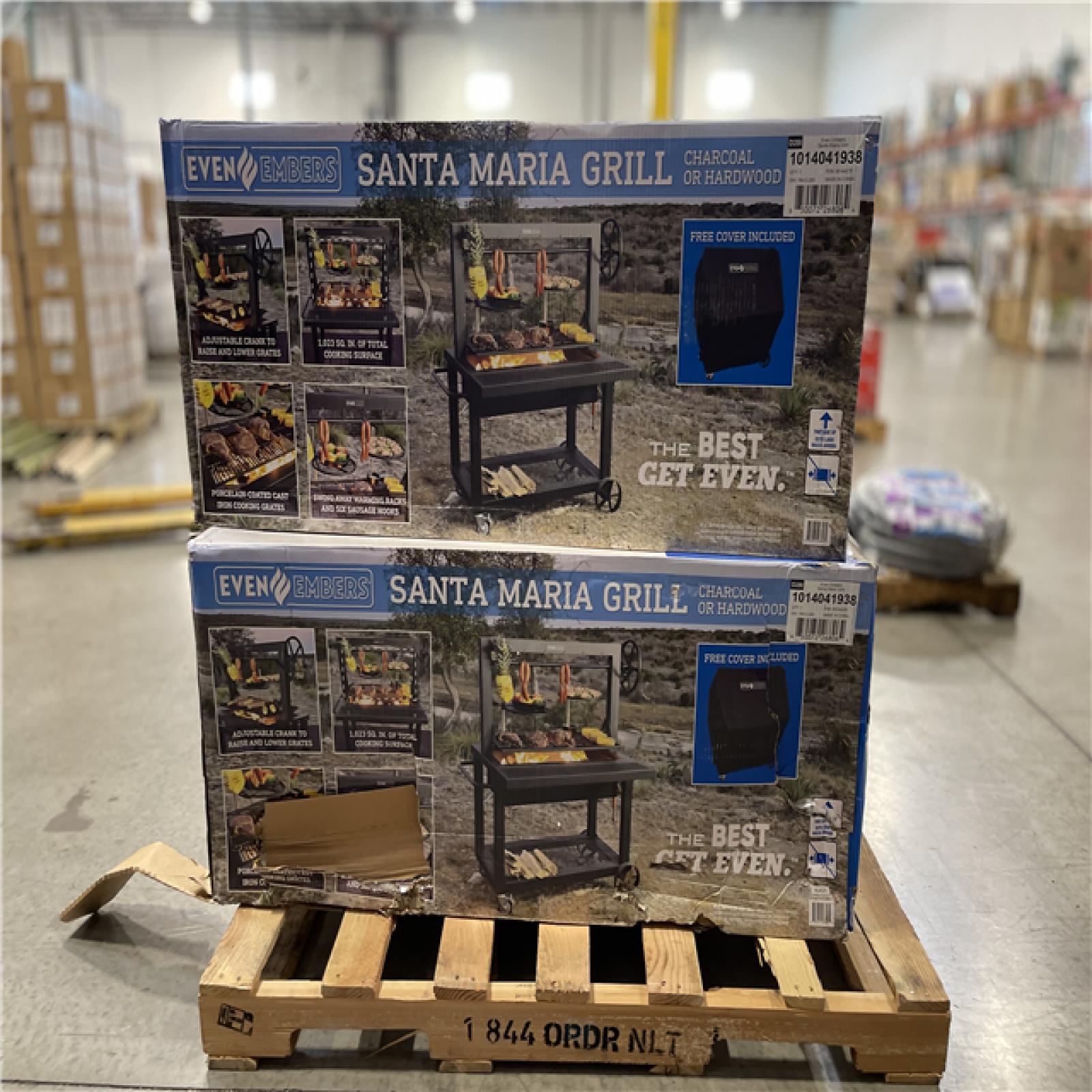 DALLAS LOCATION - Even Embers Santa Maria Charcoal and Wood Grill in Black with Cover Included PALLET-(2 UNITS)