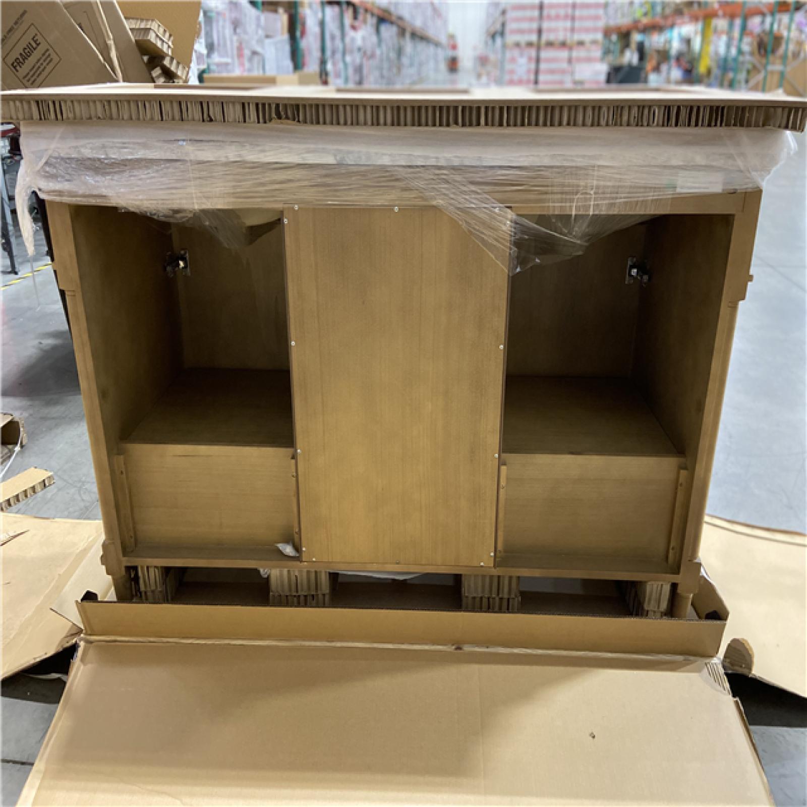 DALLAS LOCATION - Home Decorators Collection Aberdeen 60 in. Double Sink Antique Oak Bath Vanity with Carrara Marble Top (Assembled)