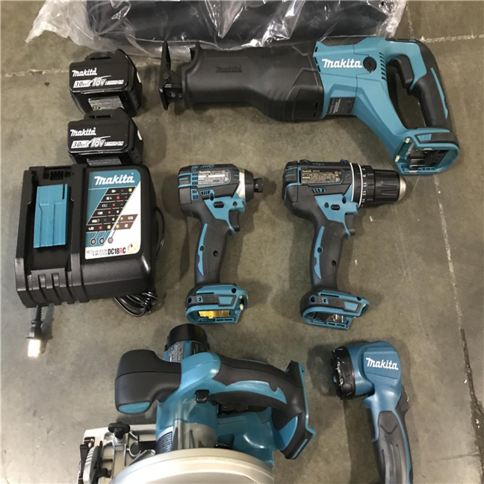 California NEW Makita 18V LXT Lithium-Ion Cordless 5 Tool Combo kit W/ 2 3.0Ah Batteries And Charger