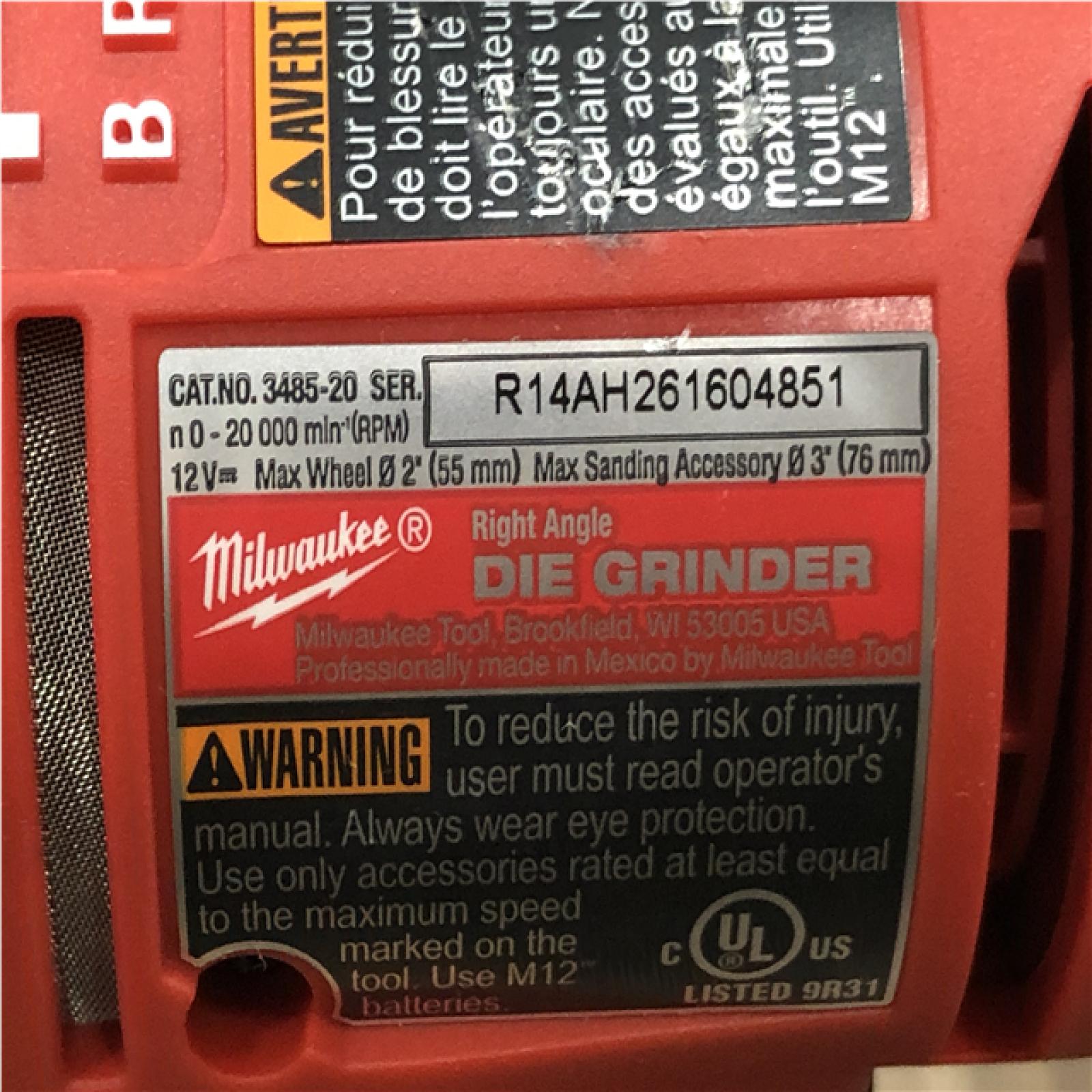 AS-IS Milwaukee FUEL 12V Lithium-Ion Brushless Cordless 1/4 in. Right Angle Die Grinder (Tool-Only)