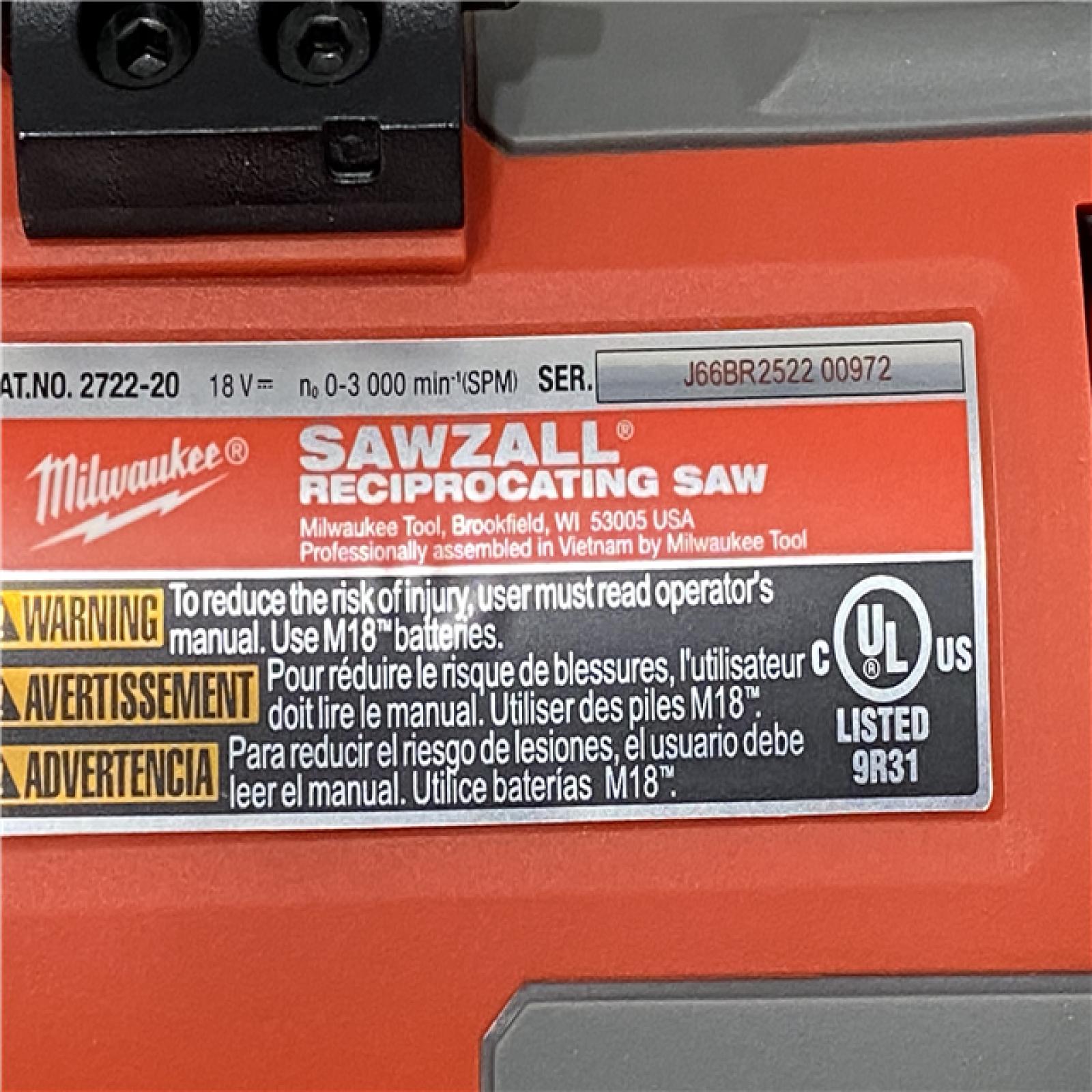 AS-IS Milwaukee FUEL 18V Lithium-Ion Brushless Cordless Super SAWZALL Orbital Reciprocating Saw (Tool-Only)