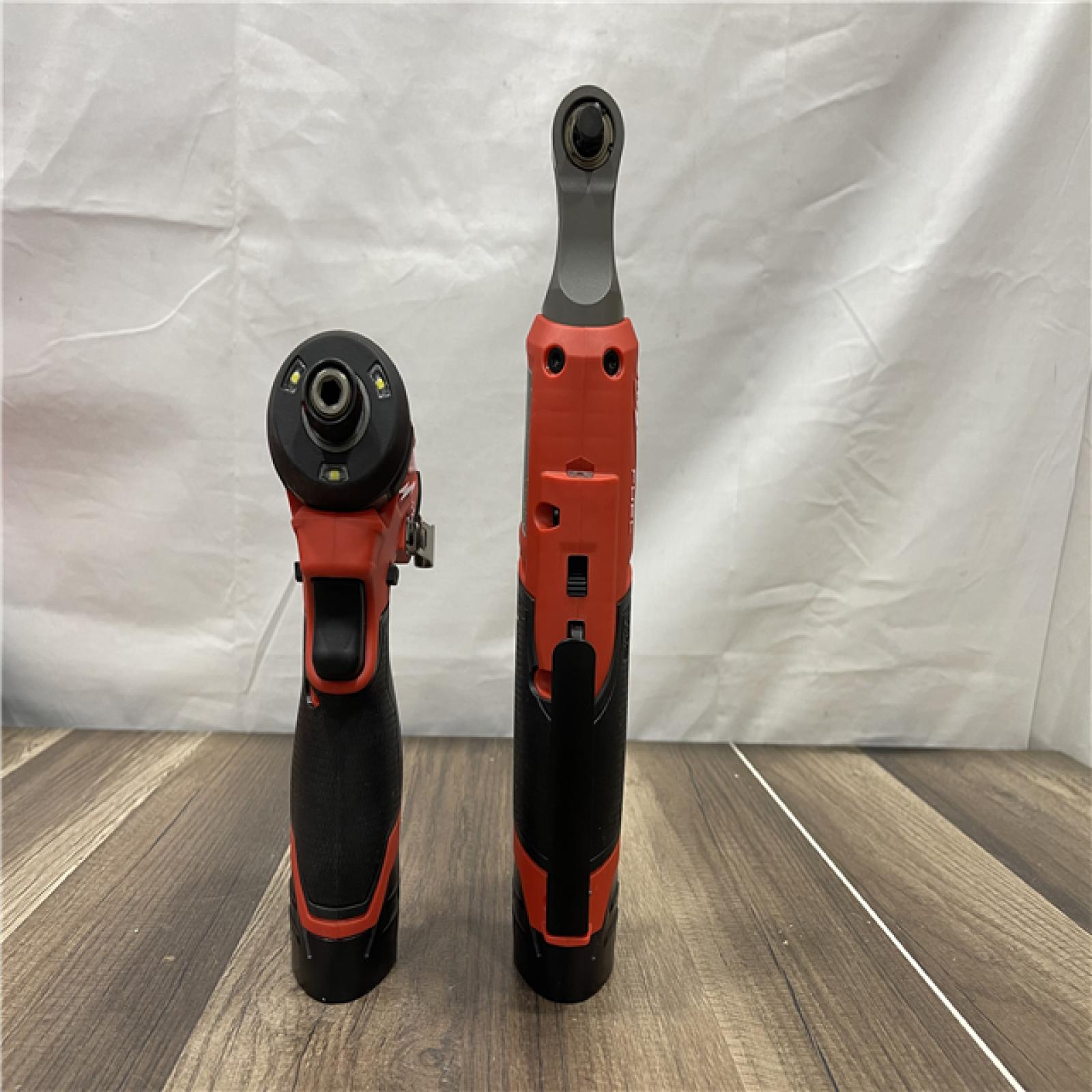 AS-IS Milwaukee M12 FUEL 12V Lithium-Ion Cordless 3/8 in. Ratchet and 1/4 in. Impact Driver Kit