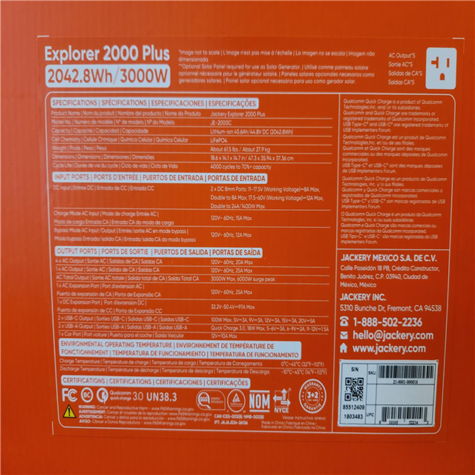 Phoenix NEW Jackery Solar Generator Explorer 2000 Plus 2042.8Wh/3000W Model No. JE-2000C