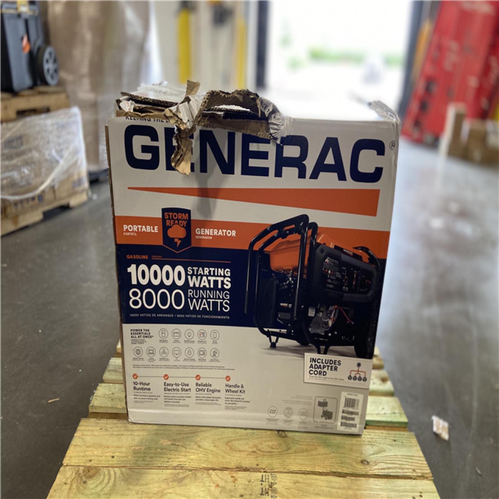 DALLAS LOCATION - Generac 10000 / 8000-Watt Electric Start Gasoline Powered Portable Generator w/ COSense and 3 ft. Adapter Cord Included-GP8000E