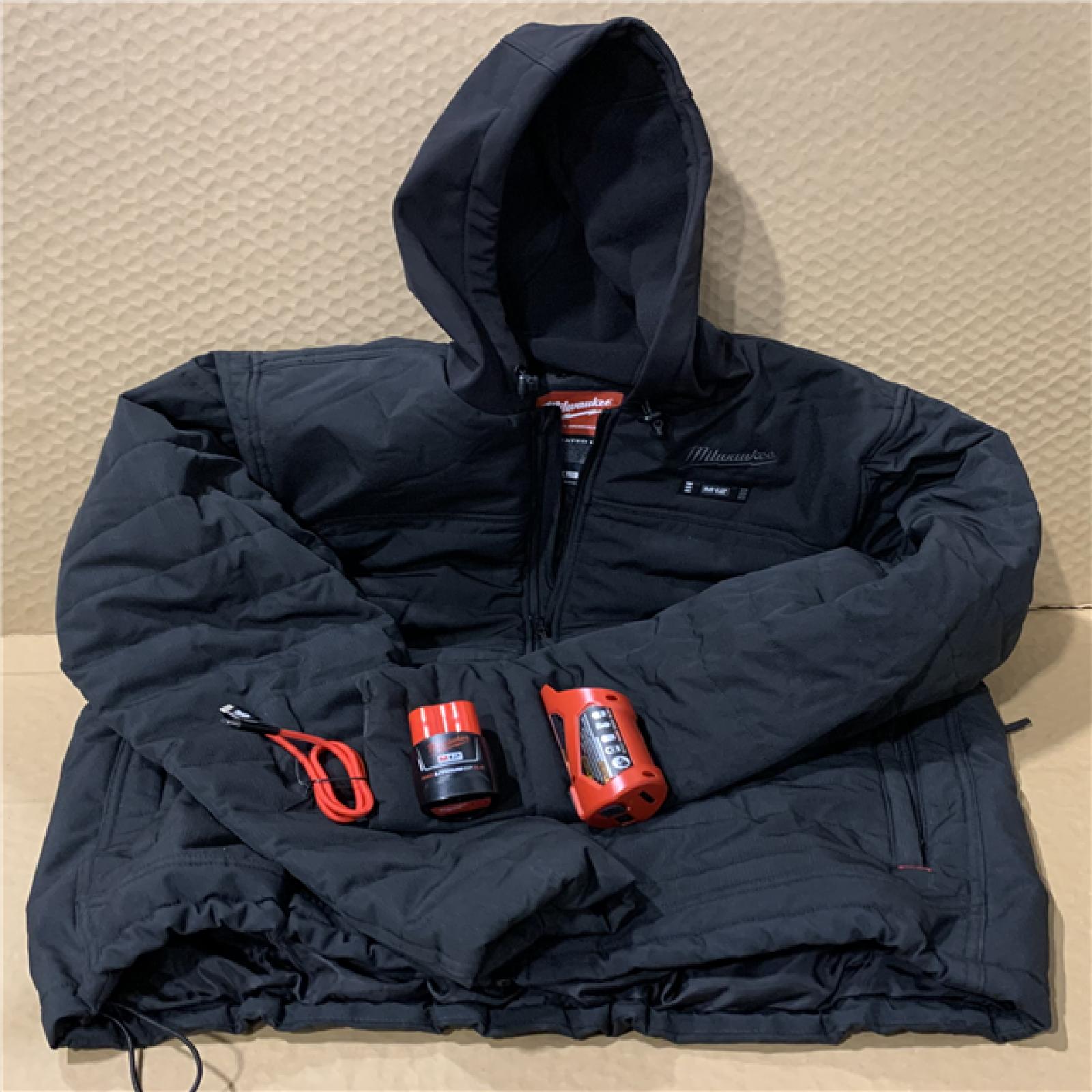 AS-IS - M12 12-Volt Lithium-Ion Cordless Axis Black Heated Hooded Jacket Kit with (1) 3.0 Ah Battery and Charger - Black SZ L